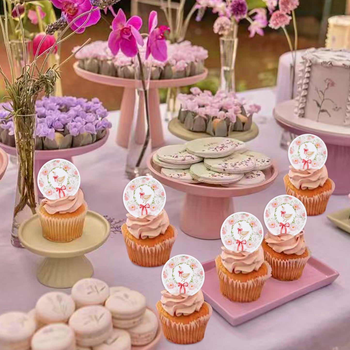 40Pcs Silly Goose Party Cupcake Toppers Wafer Paper Goose Birthday Party Decorations Kids Baby Boy Girl Party Cake Decorations
