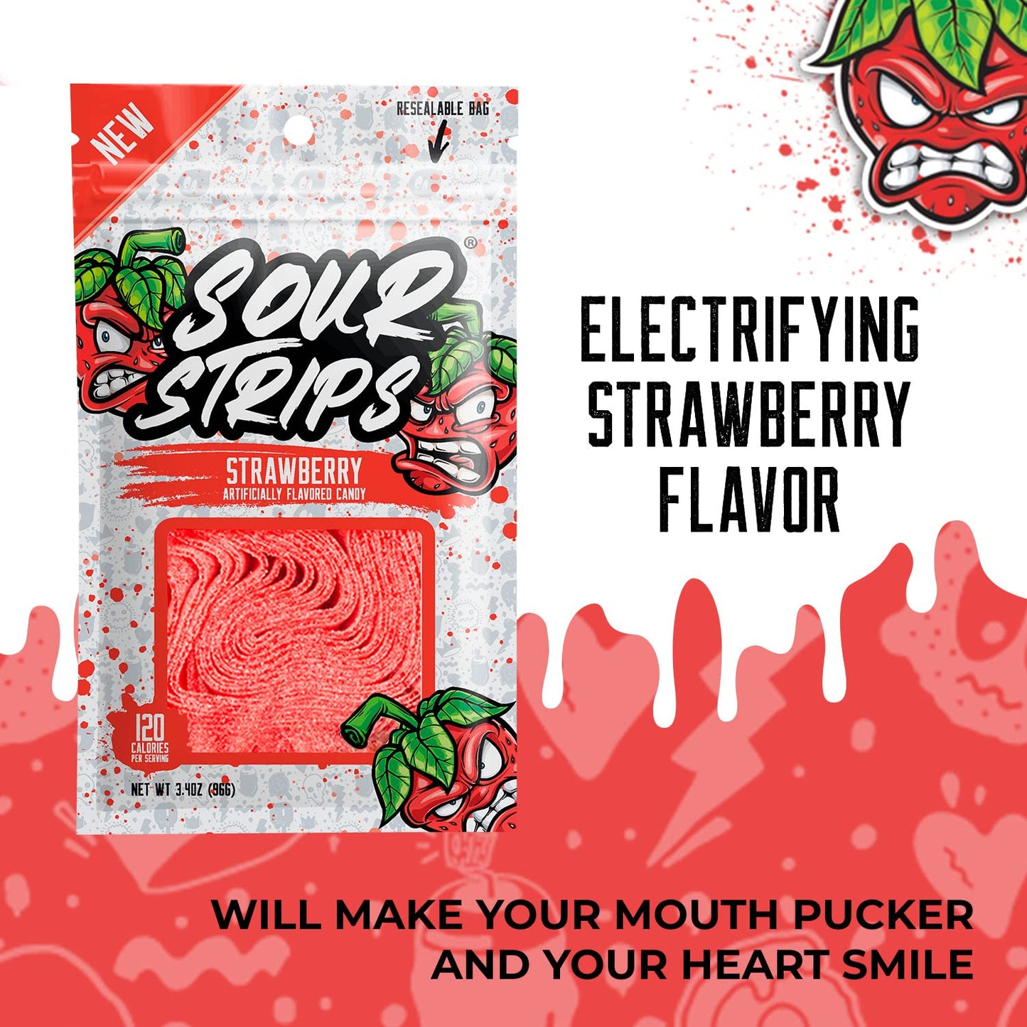 SOUR STRIPS Watermelon Sour Candy Strips | Vegan Friendly | 3.7 oz Pack of 2 | Red