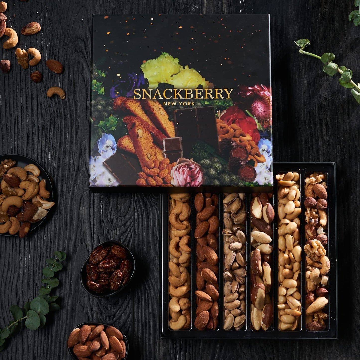 Snackberry Holiday Mixed Nuts Gift Basket - Elegant Box, Healthy Snack Gift Set for Men and Women, Original Size