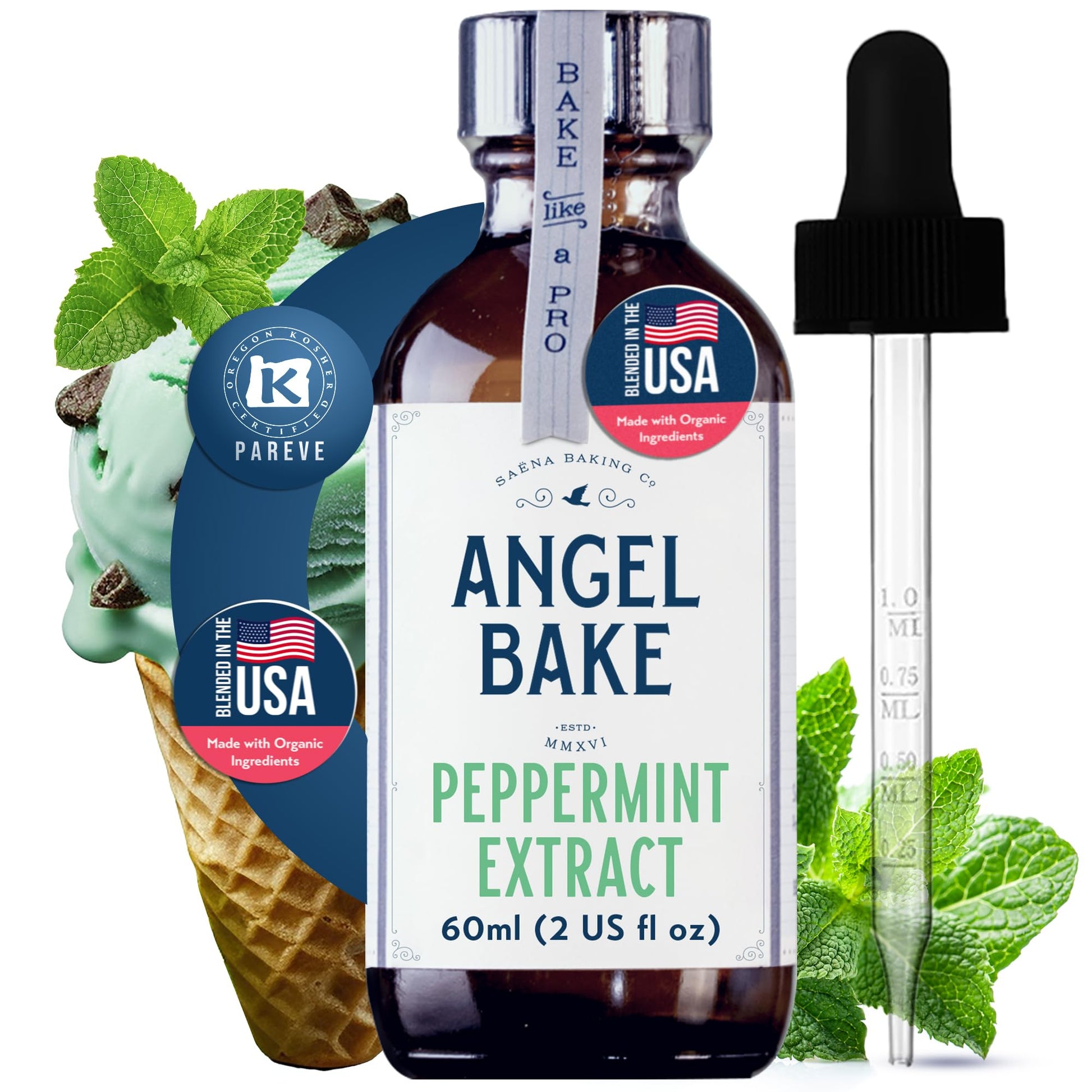 SAENA BAKING CO Pure Peppermint Extract for Baking & Mixology, Vegan, Gluten Free, 2 Oz