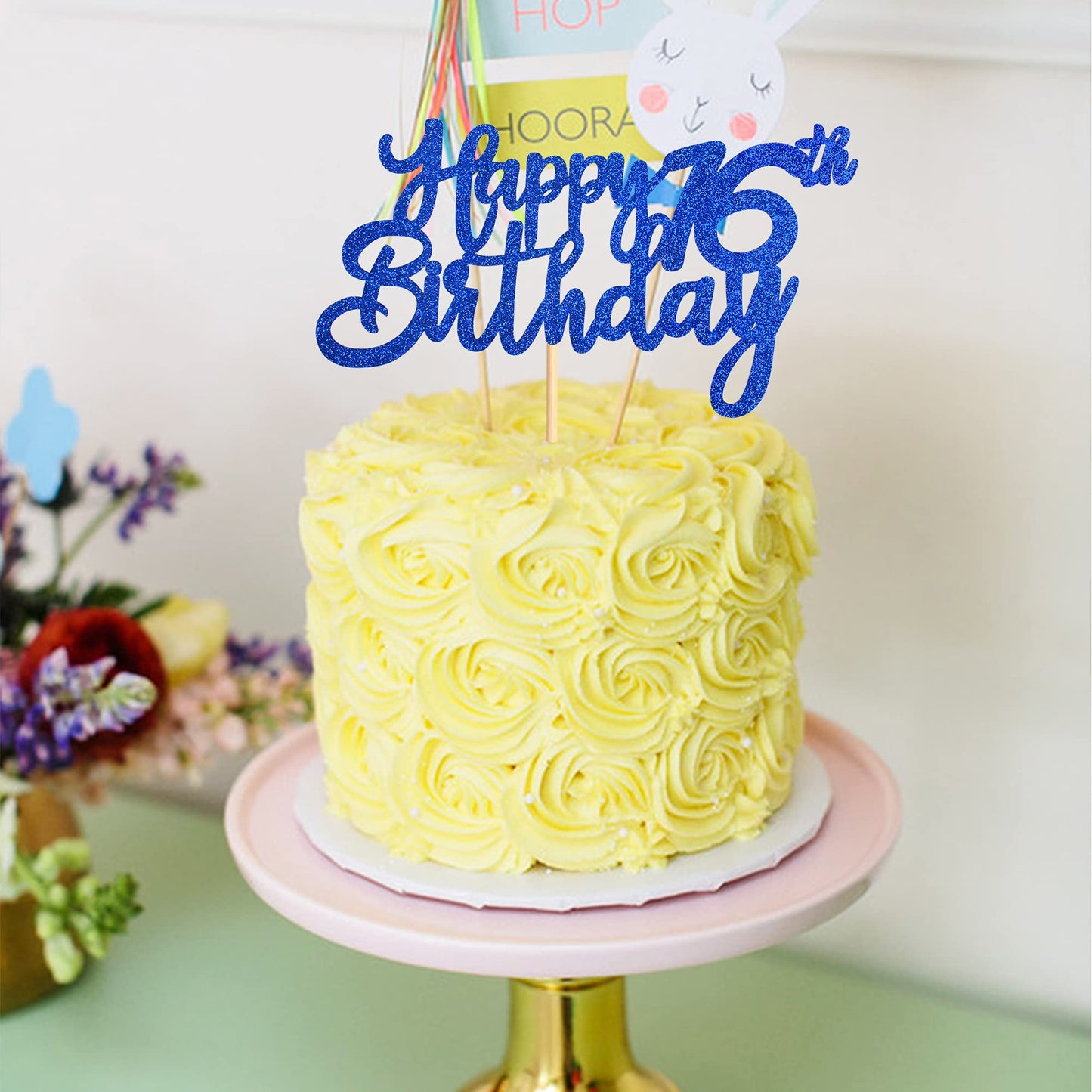 Unimall Bule Glitter 16Th Happy Birthday Cake Topper Boys Girls Food Picks For Celebrating Sixteen Years Old Birthday Anniversar