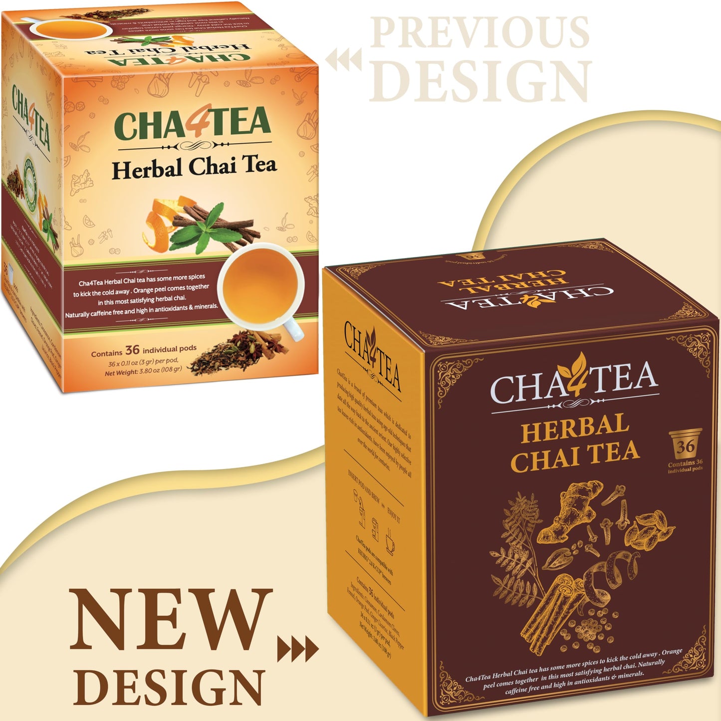 Cha4TEA Herbal Chai Tea Pods for Keurig, 36-Count Pack