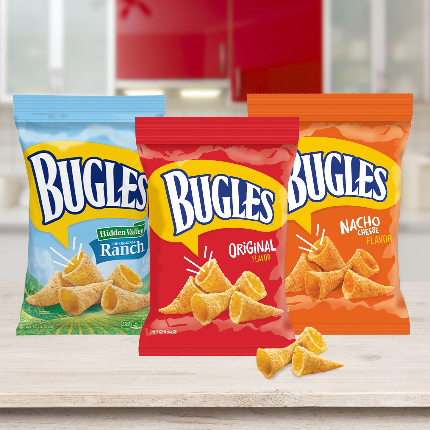 Bugles Nacho Cheese Crispy Corn Snacks, 3.7 Oz Bag (Pack Of 12)