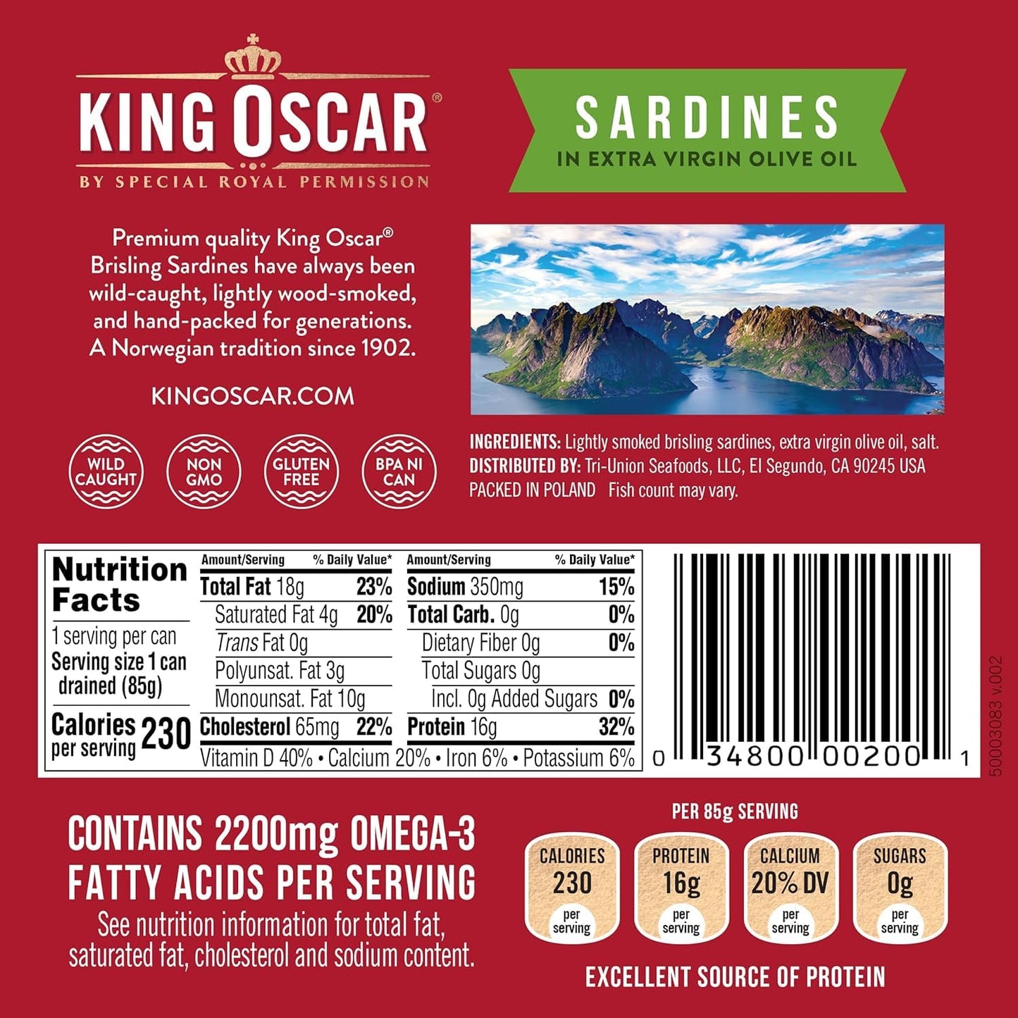 King Oscar Sardines in Extra Virgin Olive Oil, 3.75 oz (Pack of 4) - Wild Caught, Premium Quality