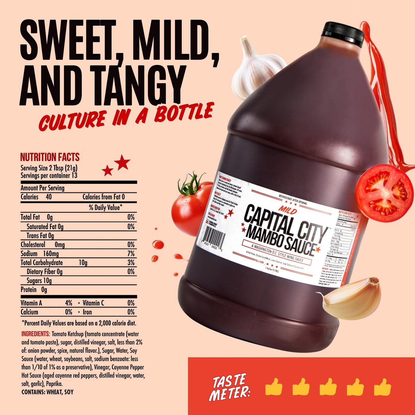 Capital City Mambo Sauce - Mild Recipe, 128 Fl Oz, Perfect for Wings, Chicken, Pork, Beef, Seafood, Burgers, Rice, Noodles