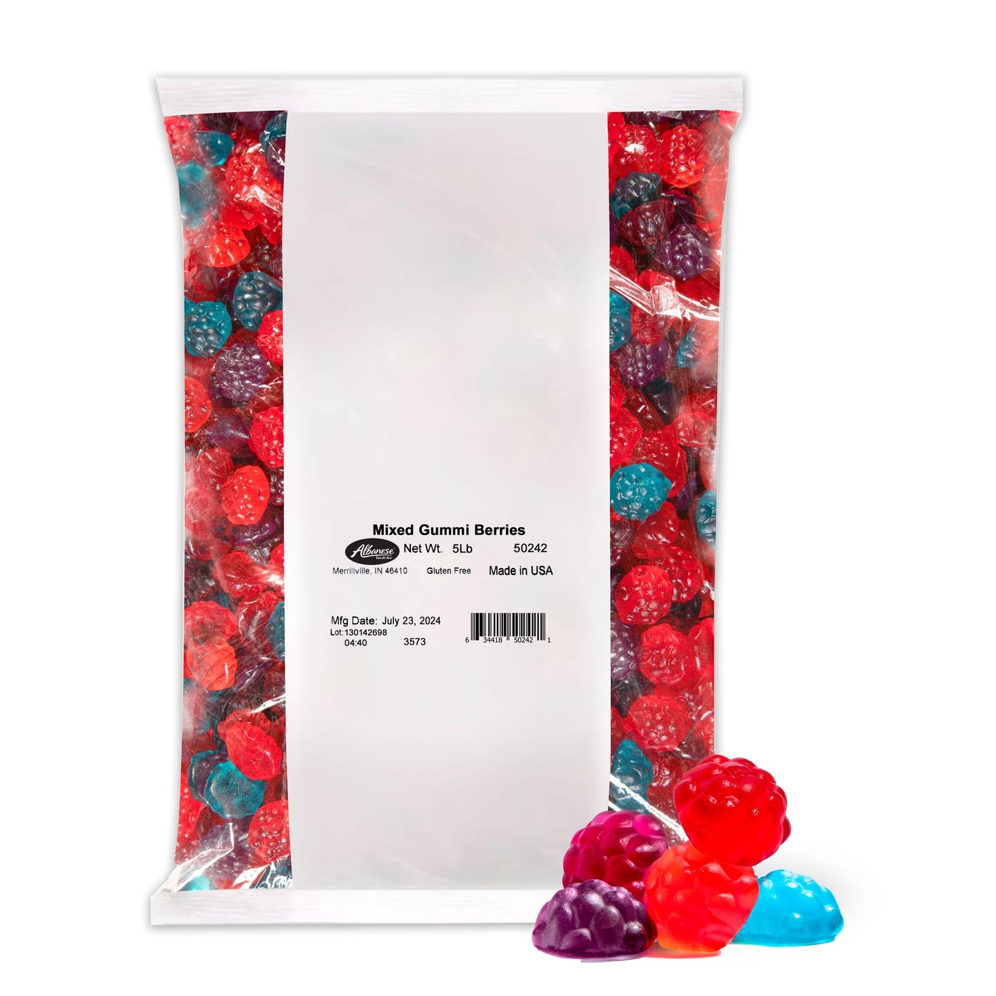 Albanese Gummi Berries, Mixed Fruit Flavors, 5lbs, Red/Blue/Purple