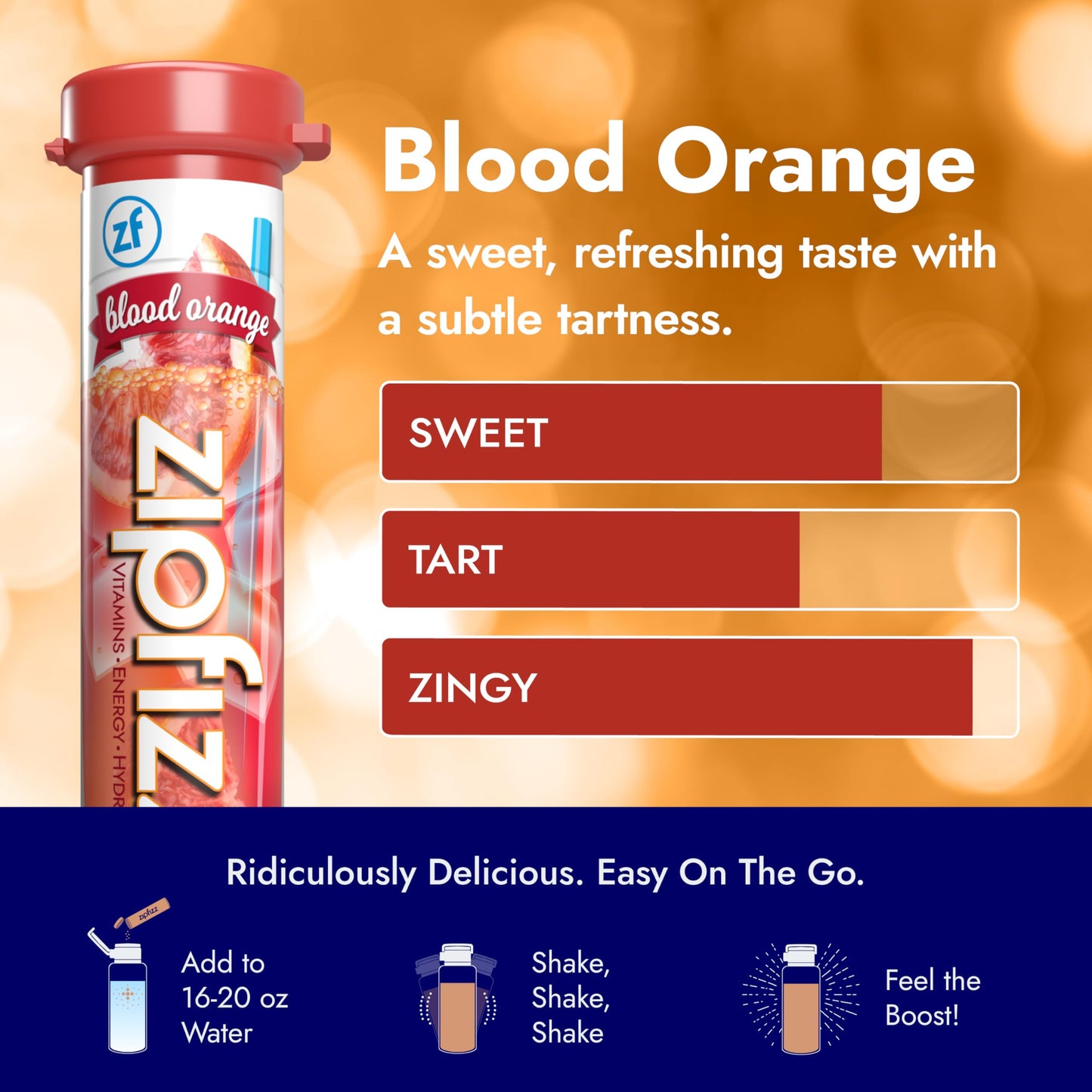 Zipfizz Daily Energy Drink Powder, Blood Orange, Sugar-Free, Electrolyte Powder, 20 Pack (0.39 Ounce each)