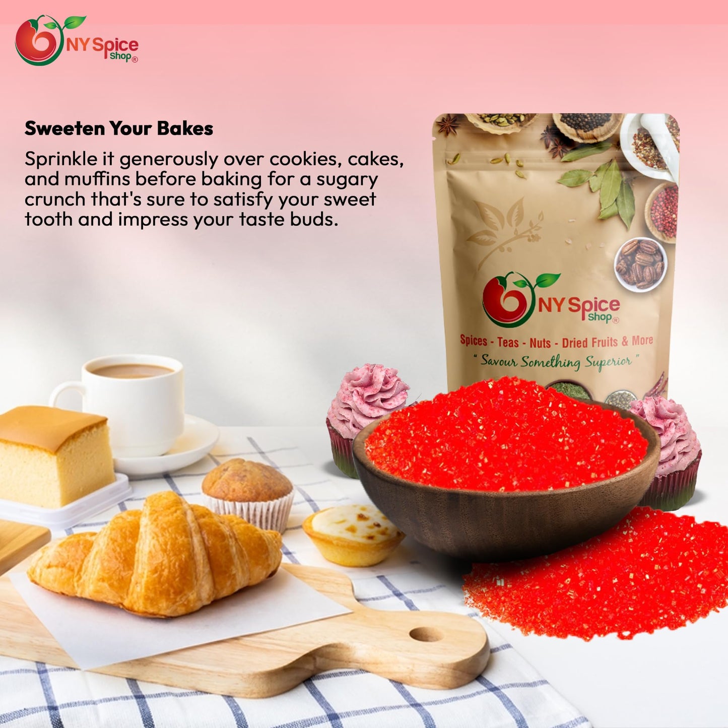 NY Spice Shop Red Sanding Sugar - 8 Ounce Edible Holiday Sprinkles for Baking and Decorating Christmas Desserts