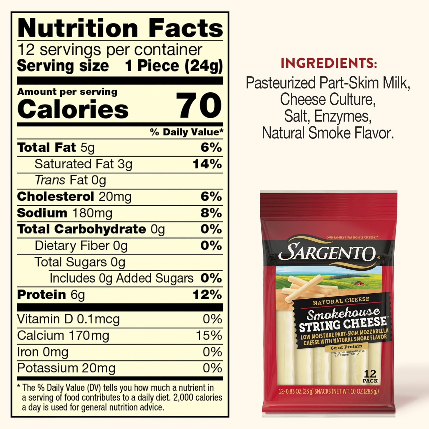 Sargento Natural Smokehouse String Cheese, 12-Count