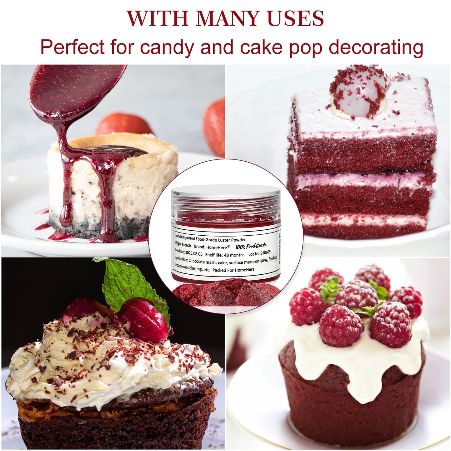 HomeHere Edible Luster Dust Glitter for Cake Decorating, 7g, Bur dy