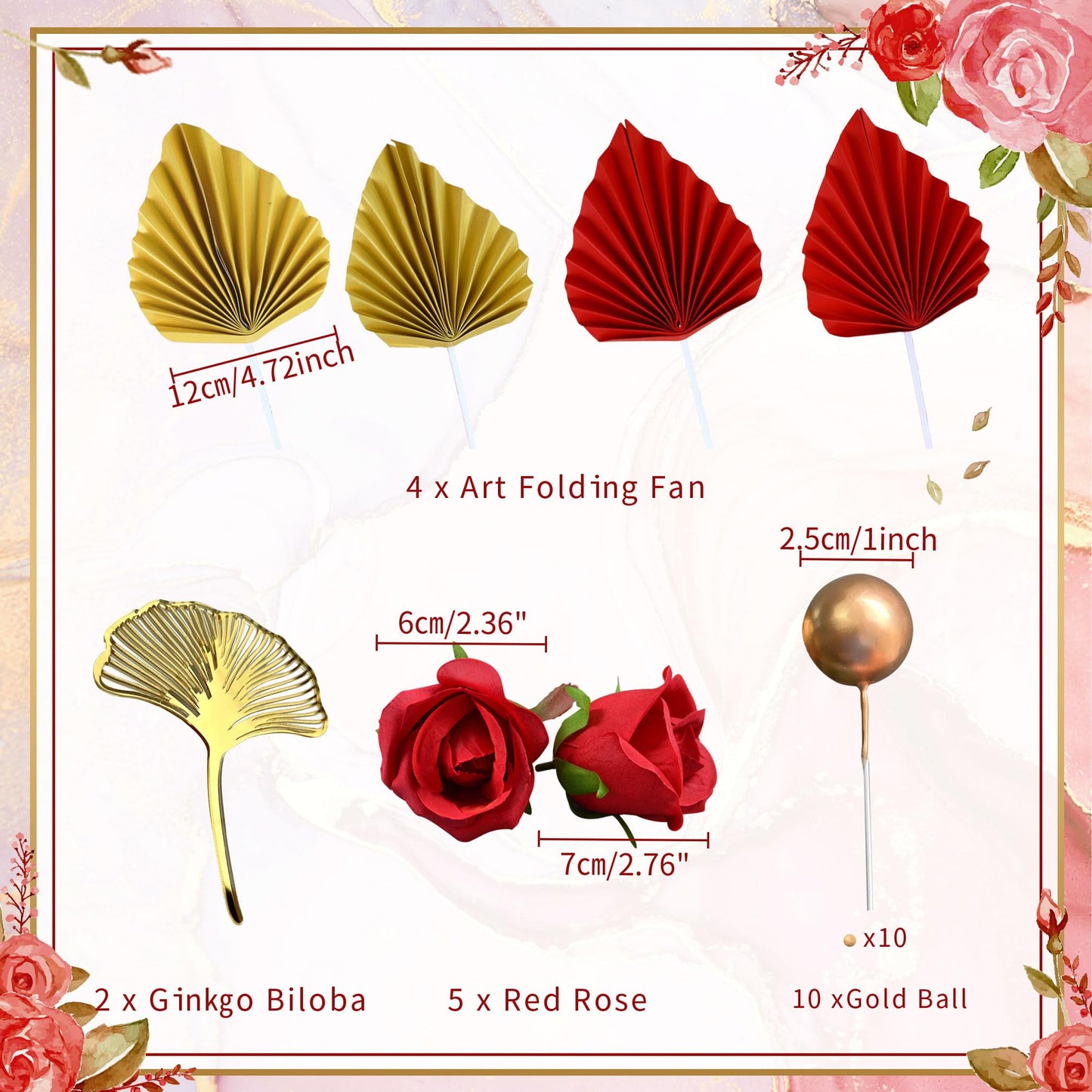 Jevenis 21 Pcs Red Rose Cake Decoration Queen Birthday Cake Decoration Ginkgo Palm Leaves Cake Decoration For Wedding Birthday E