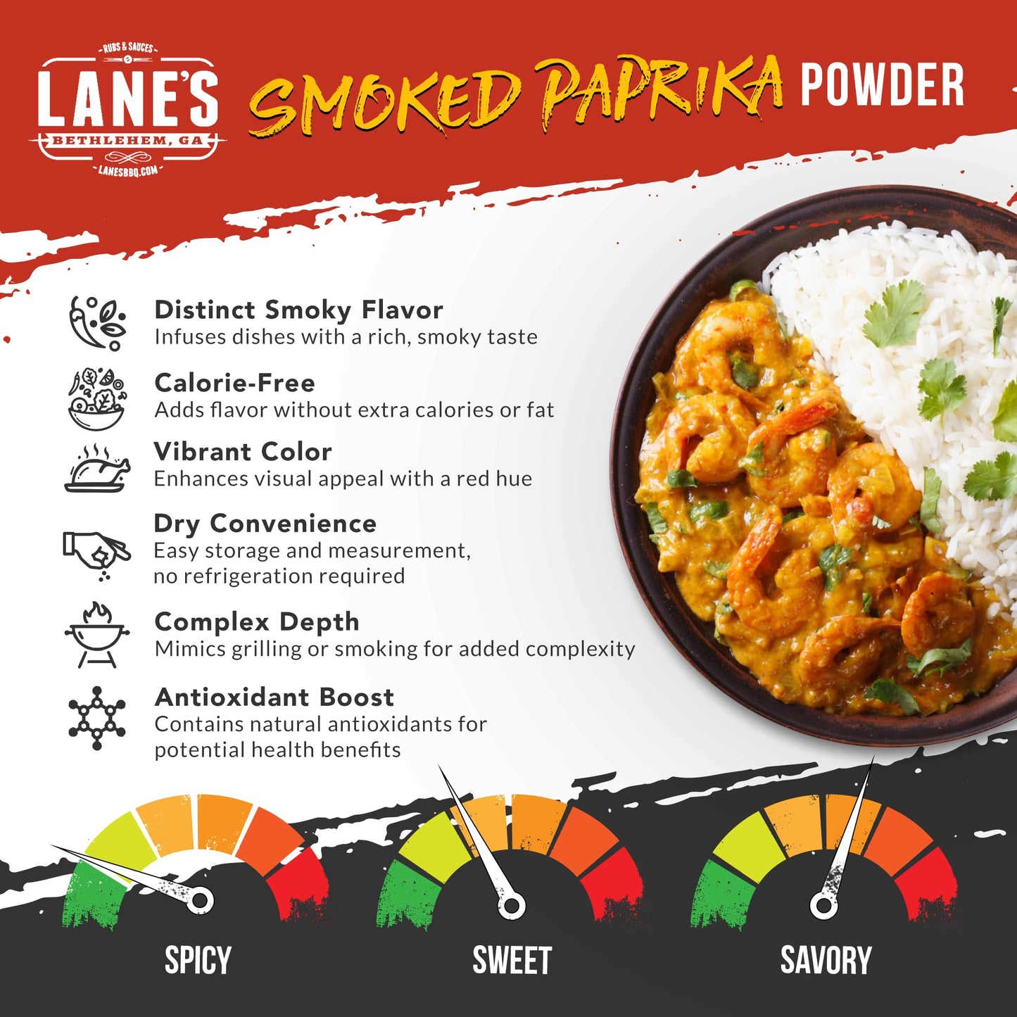 Lanes Smoked Paprika Powder, All-Natural Seasoning, 7 Oz, Great for Meat and Vegetables