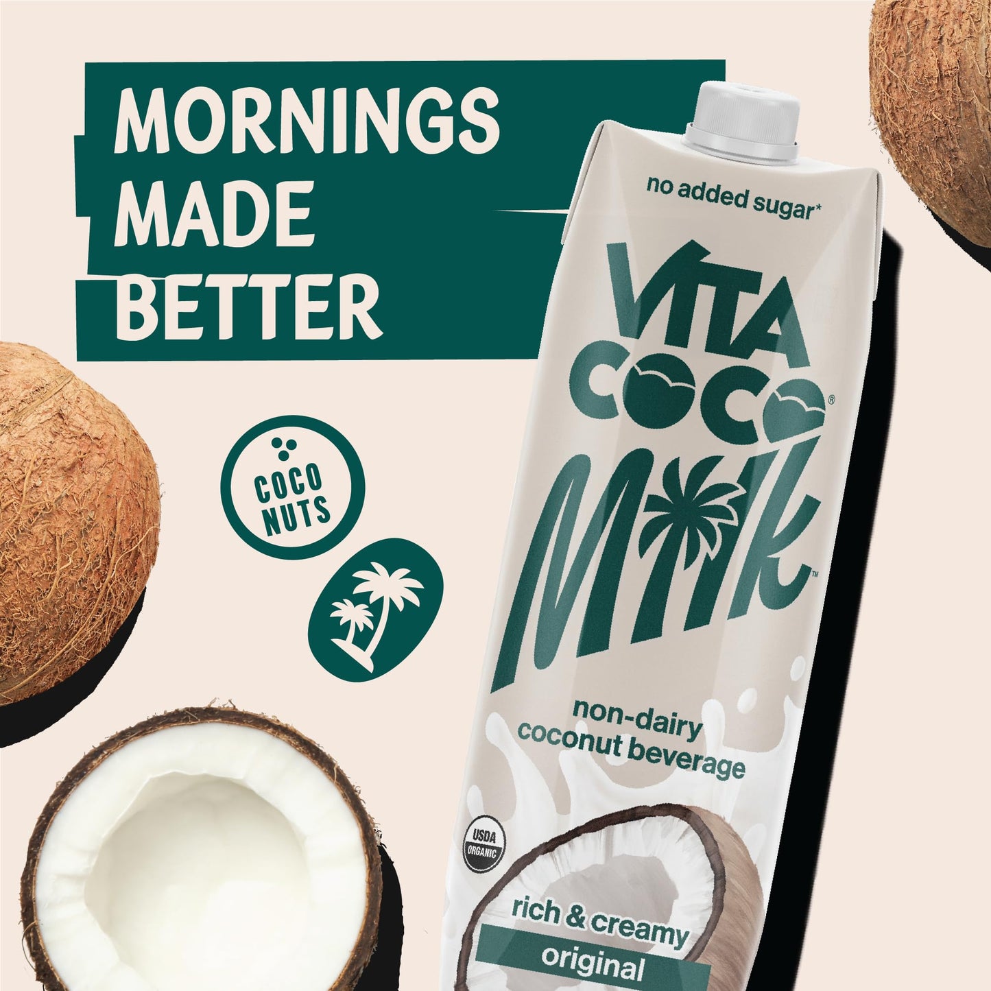 Vita Coco Original Organic Coconut Milk, Plant Based, Dairy Free Milk Alternative - Gluten Free, Soy Free, and Unsweetened, No A