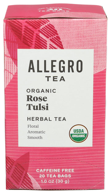 Allegro Tea, Organic Rose Tulsi Tea Bags, 20 Ct