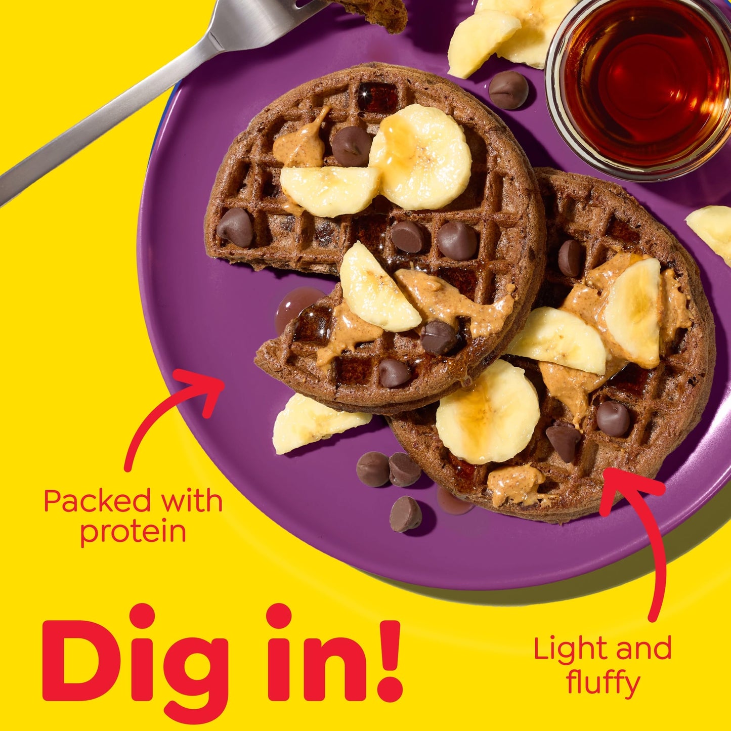 Eggo Protein Frozen Waffles, Frozen Breakfast, Protein Snacks, Chocolate Chip Brownie, 12.3oz Box (10 Waffles)