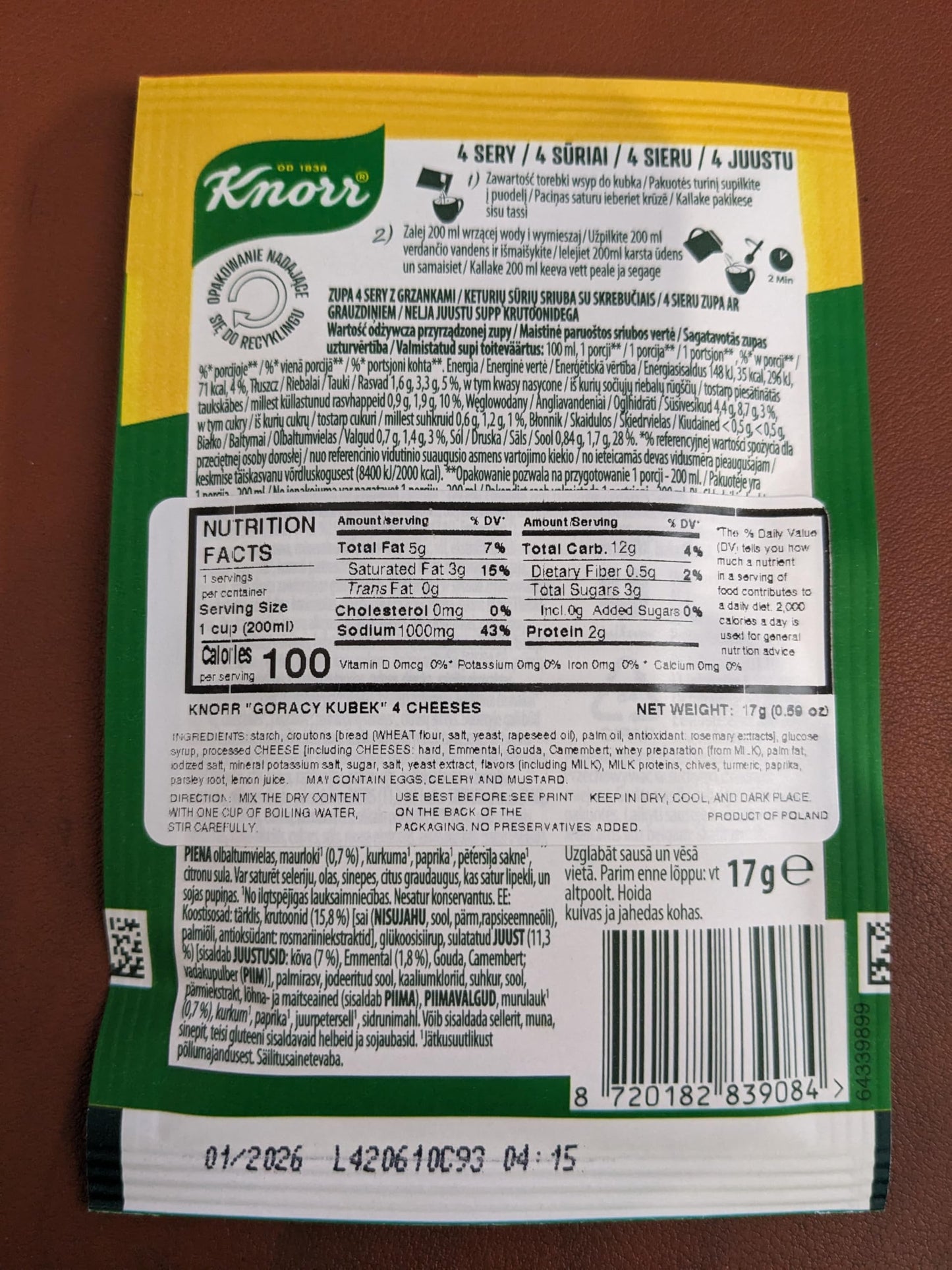 Knorr Goracy Kubek 4 Sery Z Grzankami 4 Cheese Soup W Croutons 17G Bag (5-Pack)