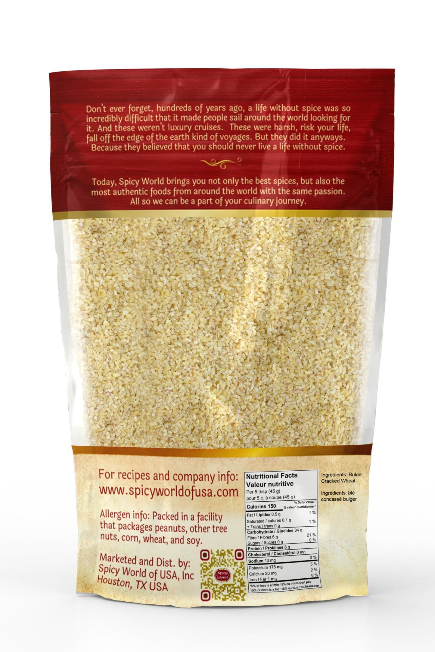 Spicy World Bulgur  ed Wheat, Fine #1, 2 LB Bag, 100% Natural, Great for Vegan Recipes