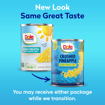 Dole Canned Fruit, Crushed Pineapple In 100% Pineapple Juice, Gluten Free, Pantry Staples, 20 Oz, 12 Count, Packaging May Vary