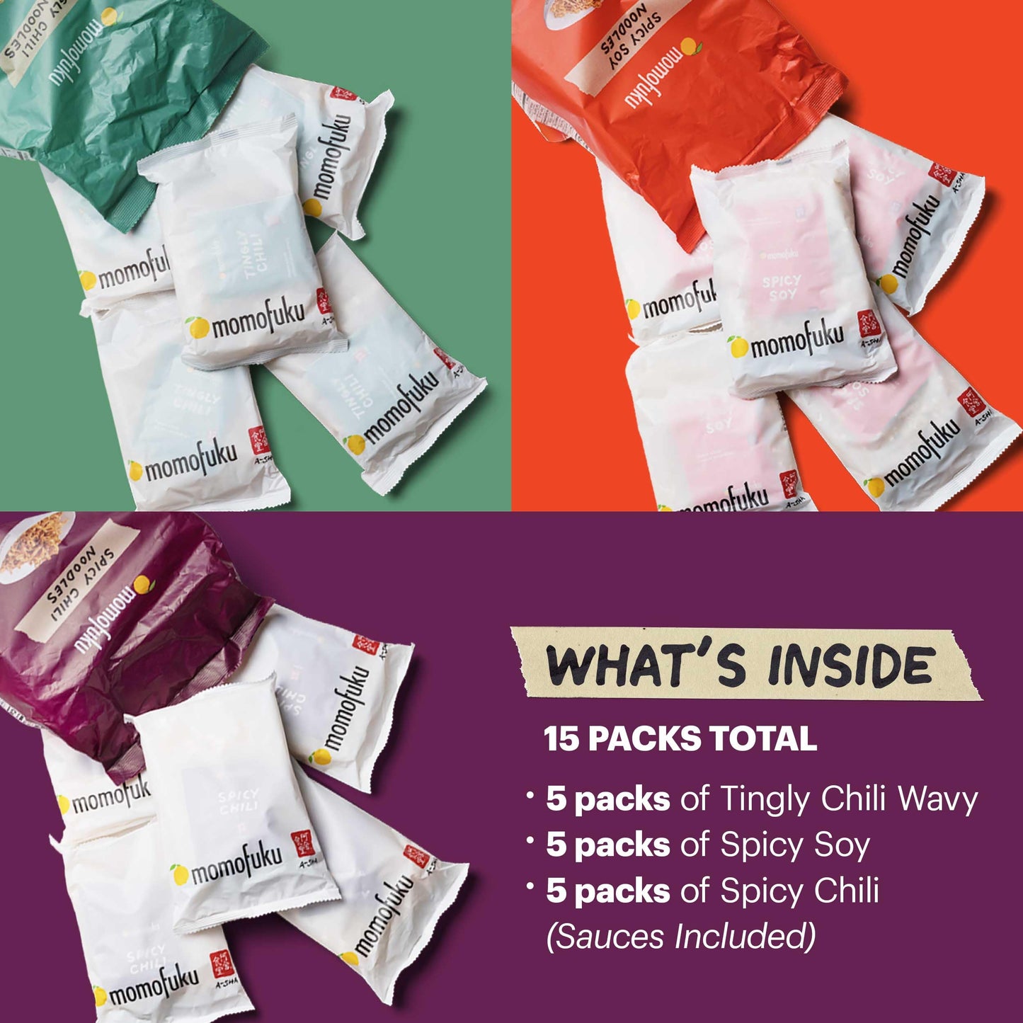 Momofuku Spicy Ramen Noodle Variety Pack By David Chang, 15 Count (Pack Of 3) Of Air-Dried Vegan Instant Noodles With 11G Of Plant Based Protein