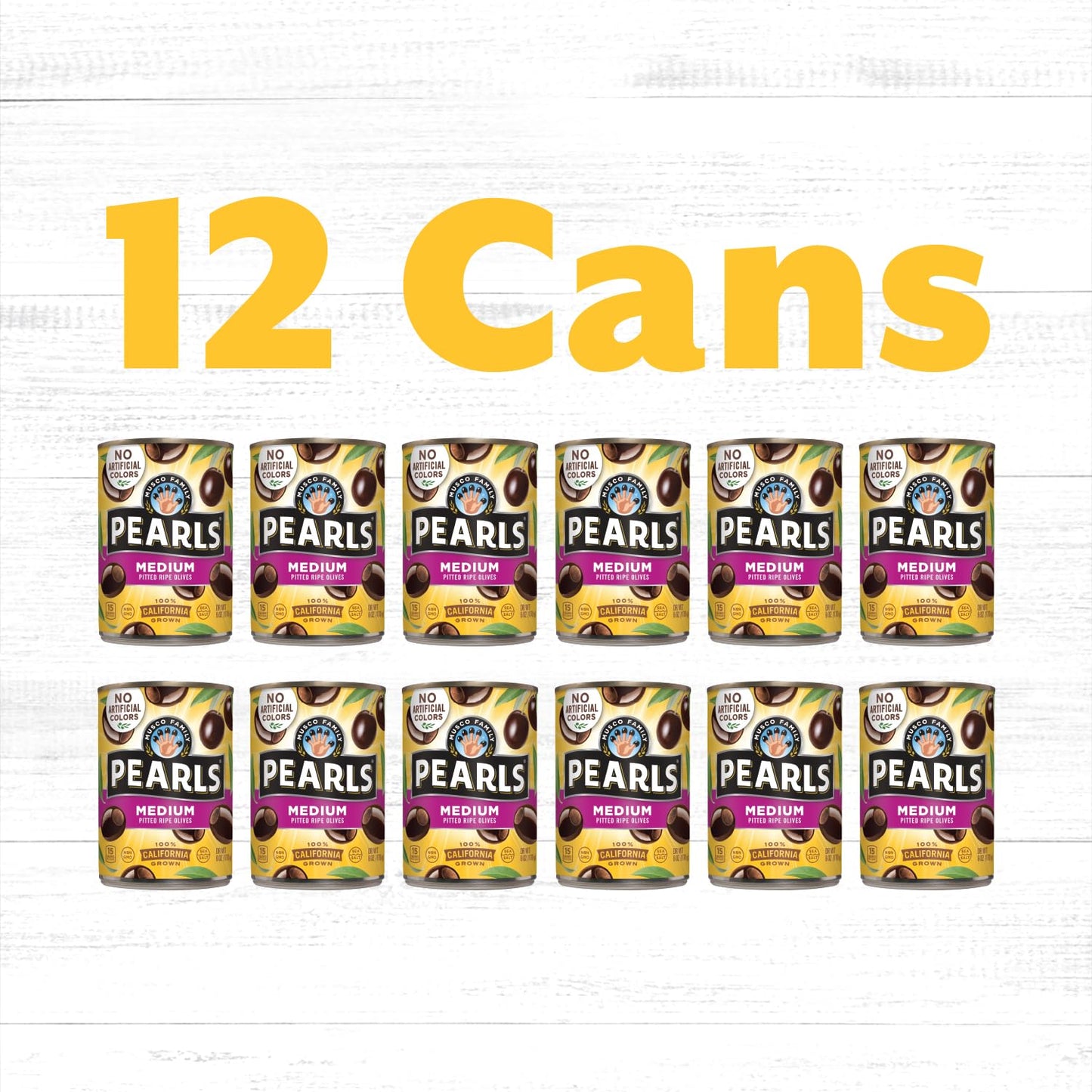 PEARLS Medium Ripe Pitted Olives, Pack of 12, 6 oz Cans