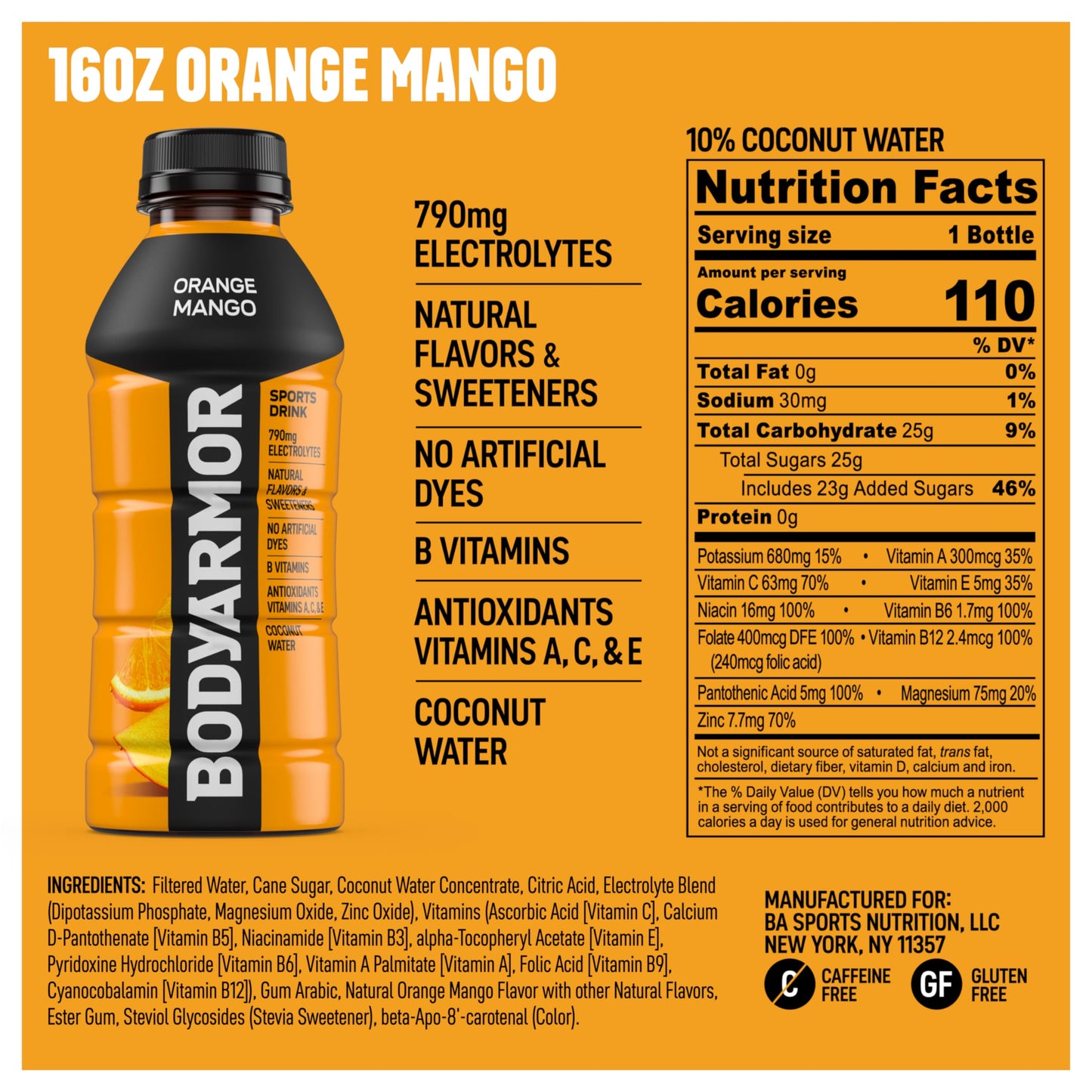 BODYARMOR Sports Drink Sports Beverage, Orange Mango, Natural Flavors With Vitamins, Potassium-Packed Electrolytes, No Preservat