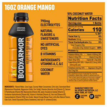BODYARMOR Sports Drink Sports Beverage, Orange Mango, Natural Flavors With Vitamins, Potassium-Packed Electrolytes, No Preservat