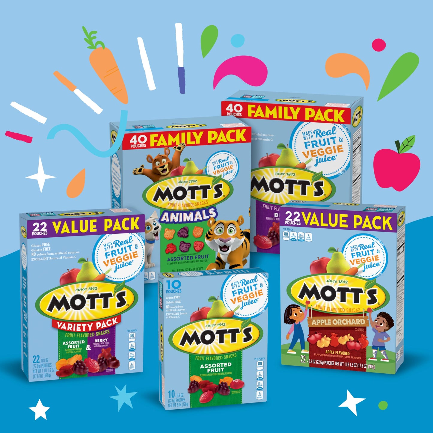 Motts Fruit Flavored Snacks, Assorted Fruit, Gluten Free Snack, Stocking Stuffers, Family Pack, 40 Ct, 32 Oz
