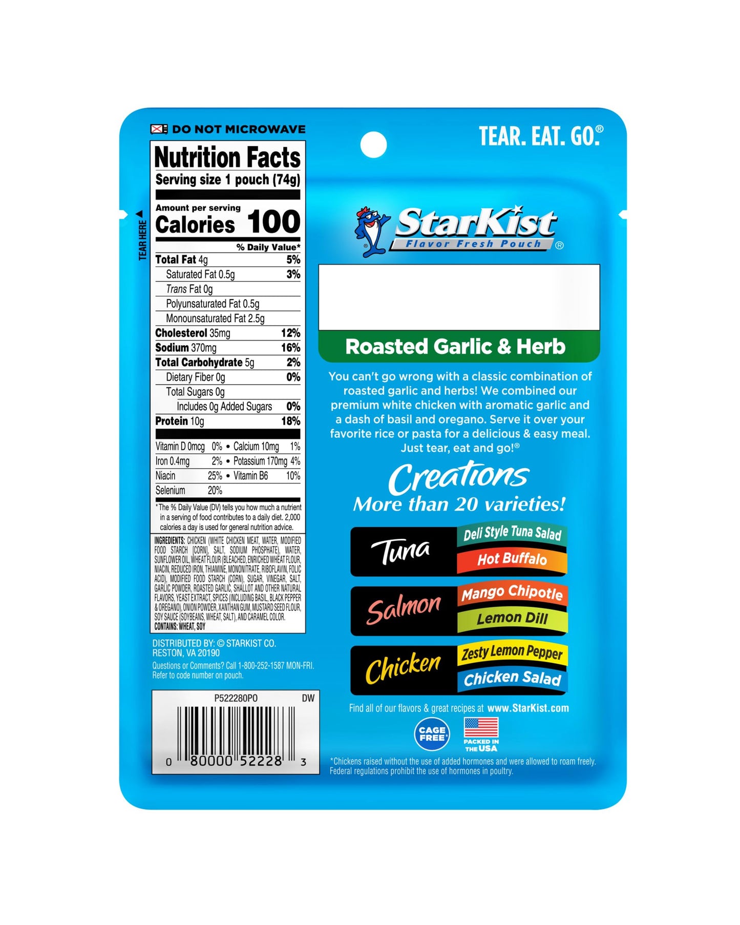 Starkist Chicken Creations, Roasted Garlic & Herb - 2.6 Oz Pouch, Pack Of 12