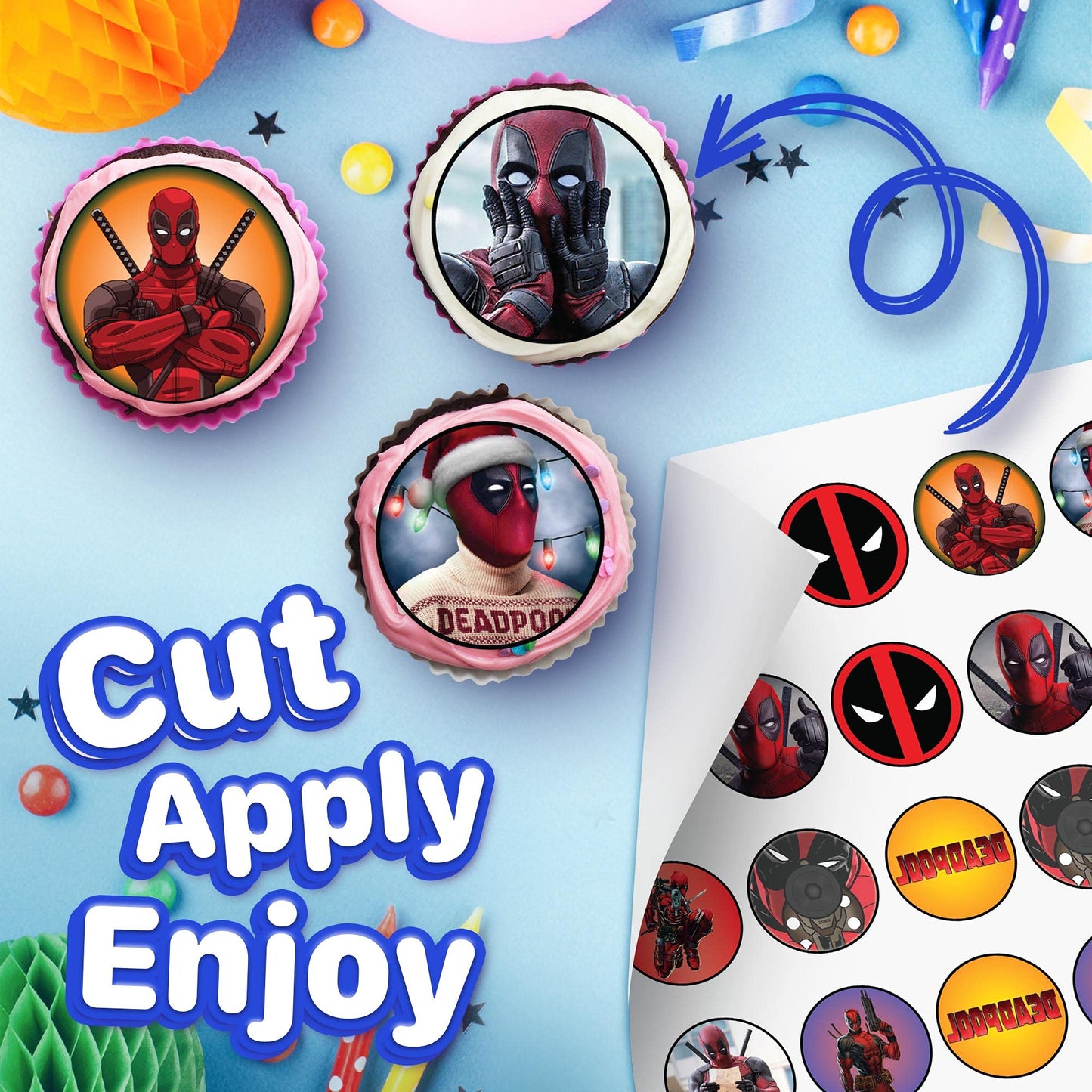 30 X Edible Cupcake Toppers - Red And Black Masked Themed Collection Of Edible Cake Decorations | Uncut Edible On Wafer Sheet