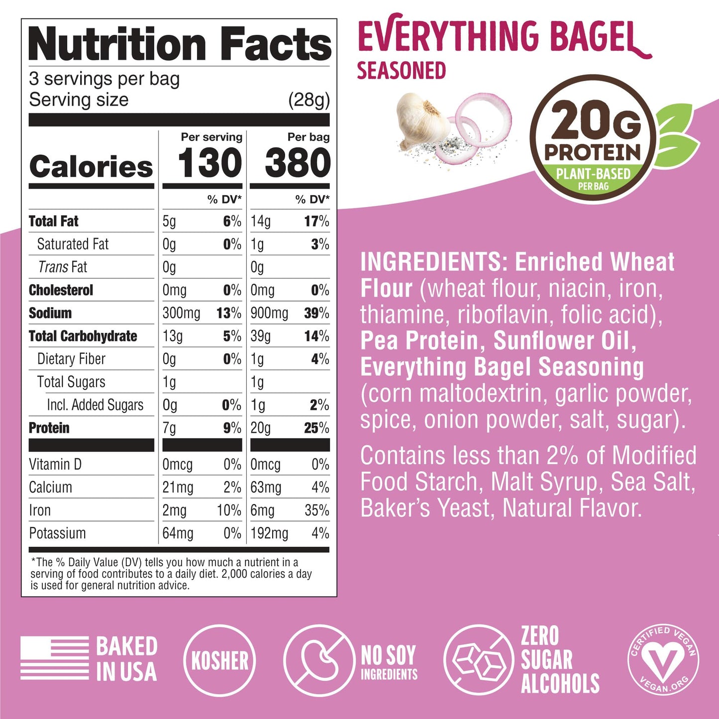 Lenny & Larrys Everything Bagel FITZELS- Savory Pretzel Snacks Incredibly Tasty, High Protein Salty, Vegan, Kosher 20 gs of Pl