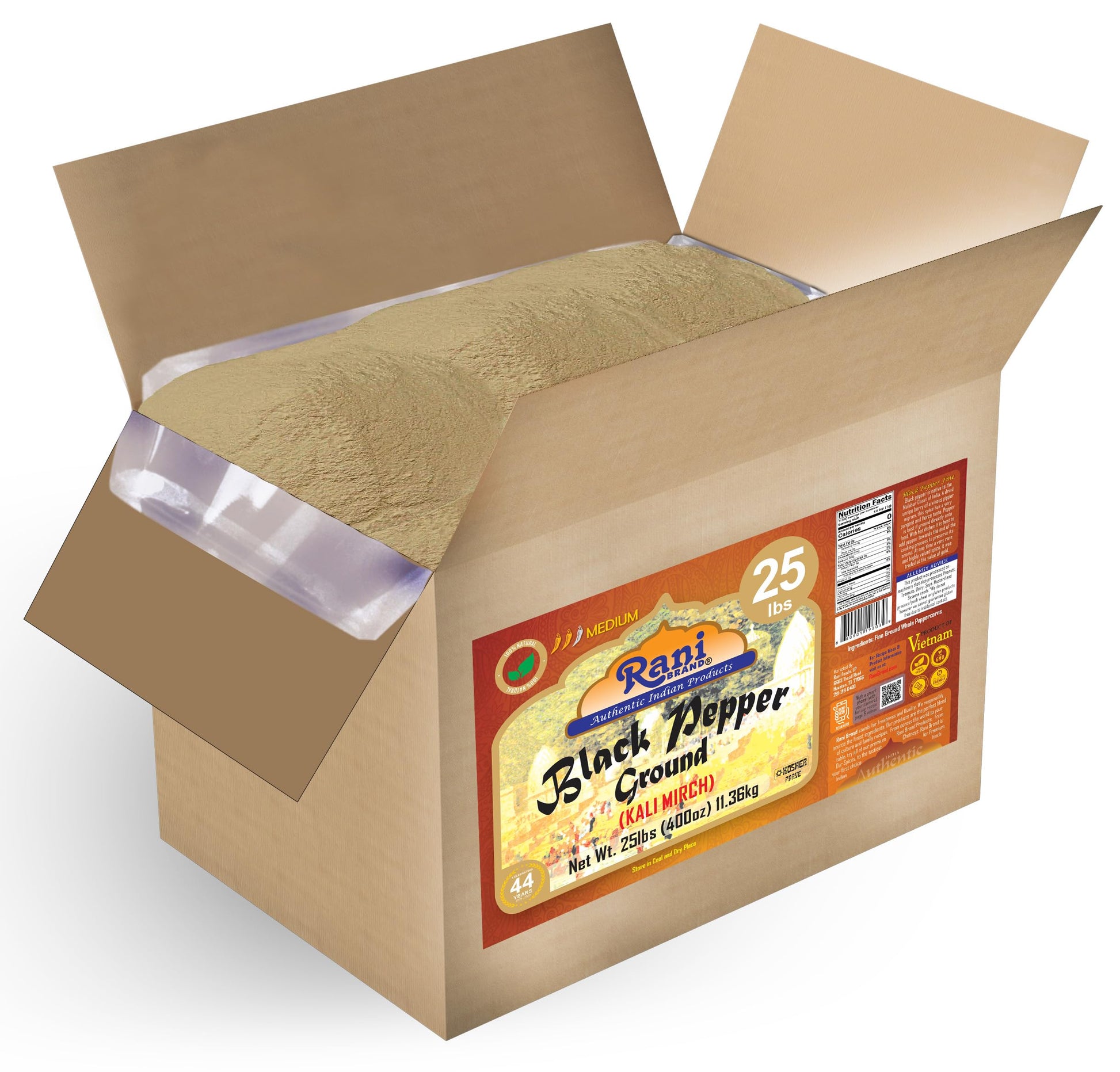 Rani Black Pepper Fine Powder 80 Mesh 400oz (25lbs) 11.36kg Bulk Box ~ All Natural | Vegan | Gluten Friendly | NON-GMO | Kosher 