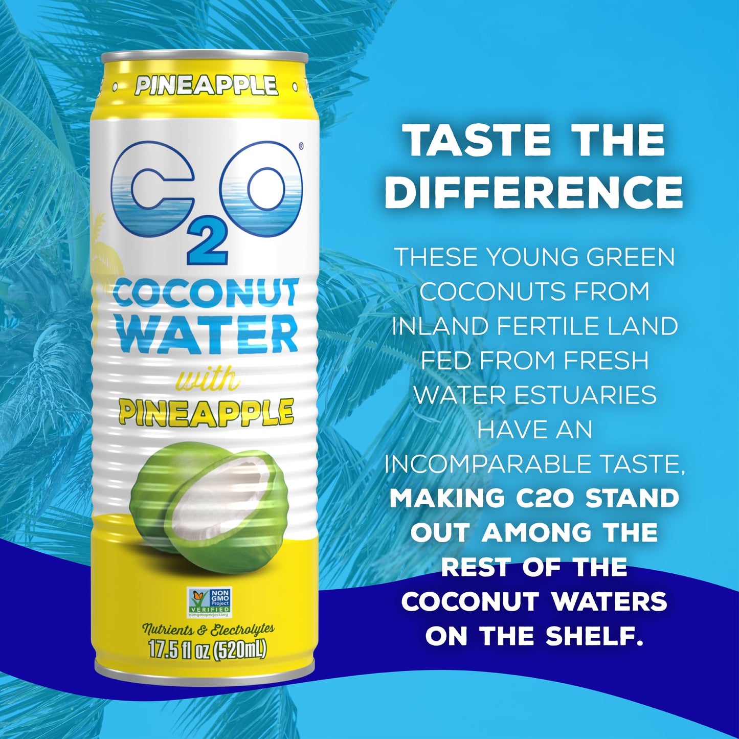 C2O Pure Coconut Water with Pineapple, 17.5 Fluid Ounce (Pack of 12)