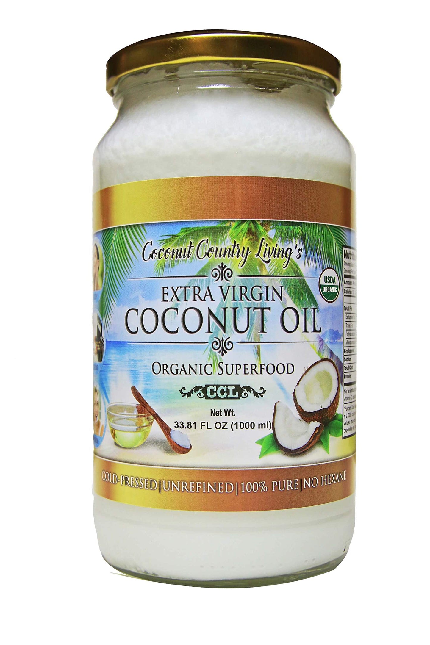 Coconut Country Living Extra Virgin Coconut Oil - Cold Pressed, Unrefined, 33.81 oz, 2.11 lb, Keto & Paleo Friendly