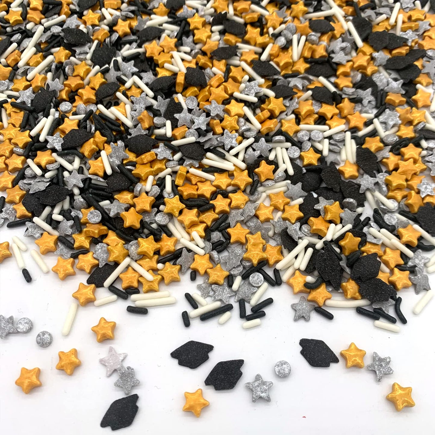 Gold Silver Black Candy Sprinkles Cupcake Cake Toppers Mixed Shape,Graduation Season Candy Sprinkles Shaker Jar Wedding Shower P