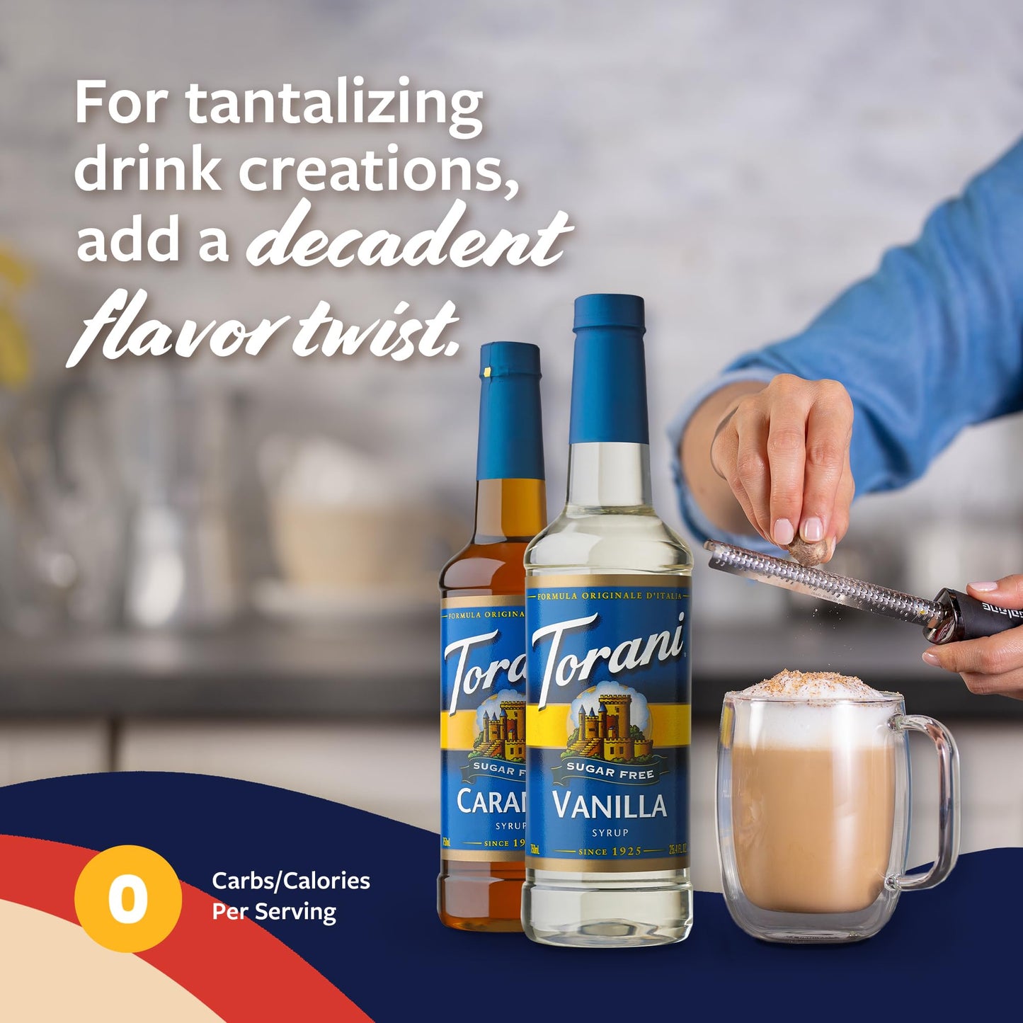 Torani Sugar Free Caramel Syrup And Sugar Free Vanilla Syrup Variety 2-Pack, Coffee Syrups For Drinks, Pumps Included, 25.4 Fl O