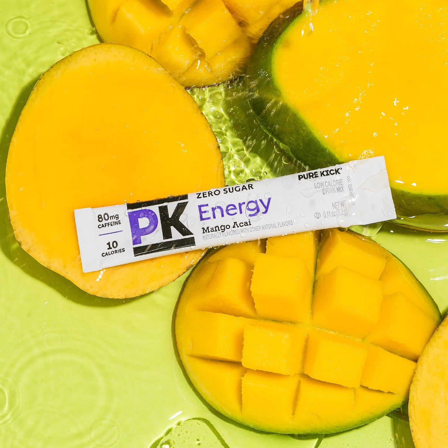 PURE KICK Energy Singles To Go Drink Mix, Mango Acai Flavor, 72 Packets (12 Boxes, 6 Packets Each)