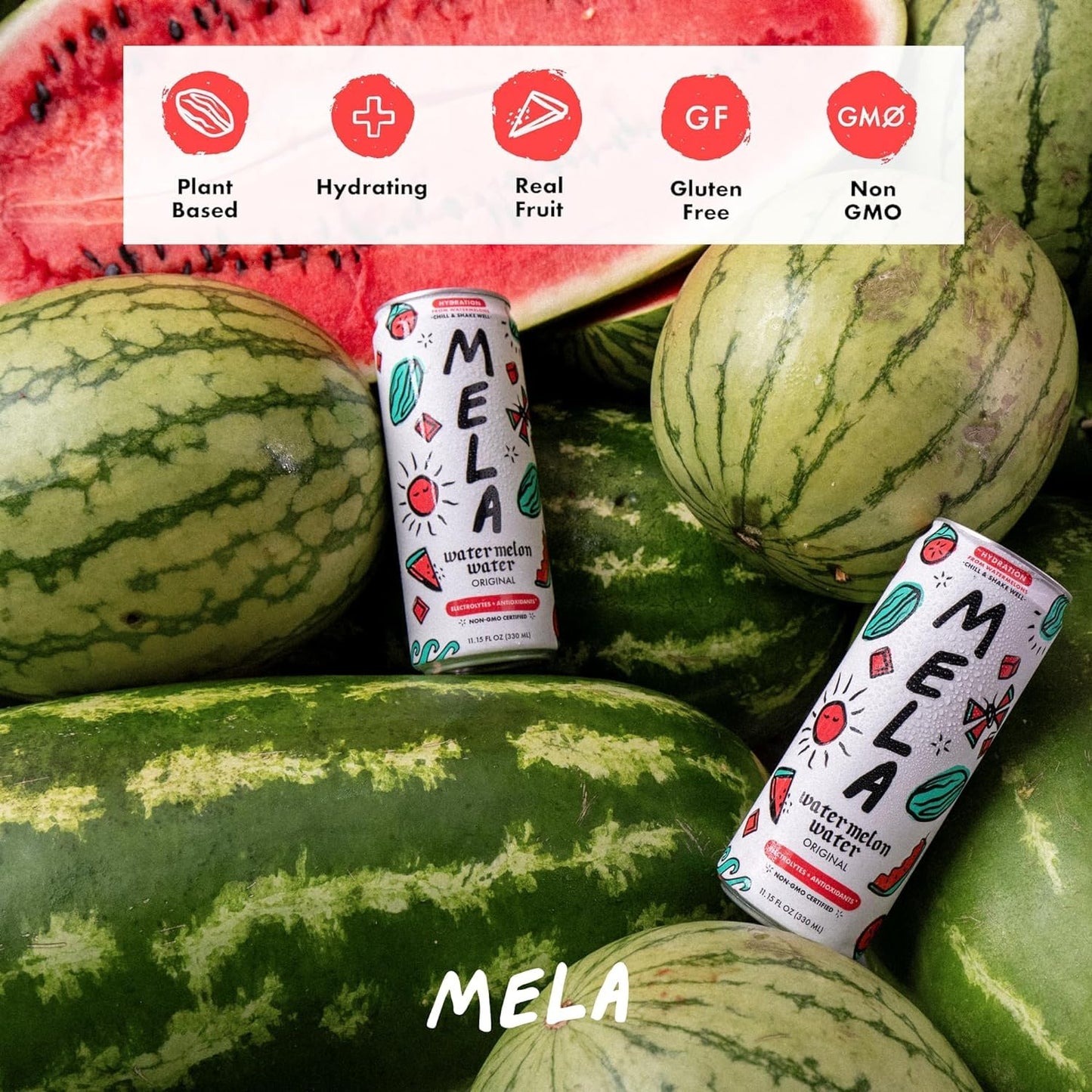 Mela Water Watermelon Juice Drink, Electrolytes & Antioxidants, Refreshing Hydration, Coconut Water Alternative, Vitamin C, Pine
