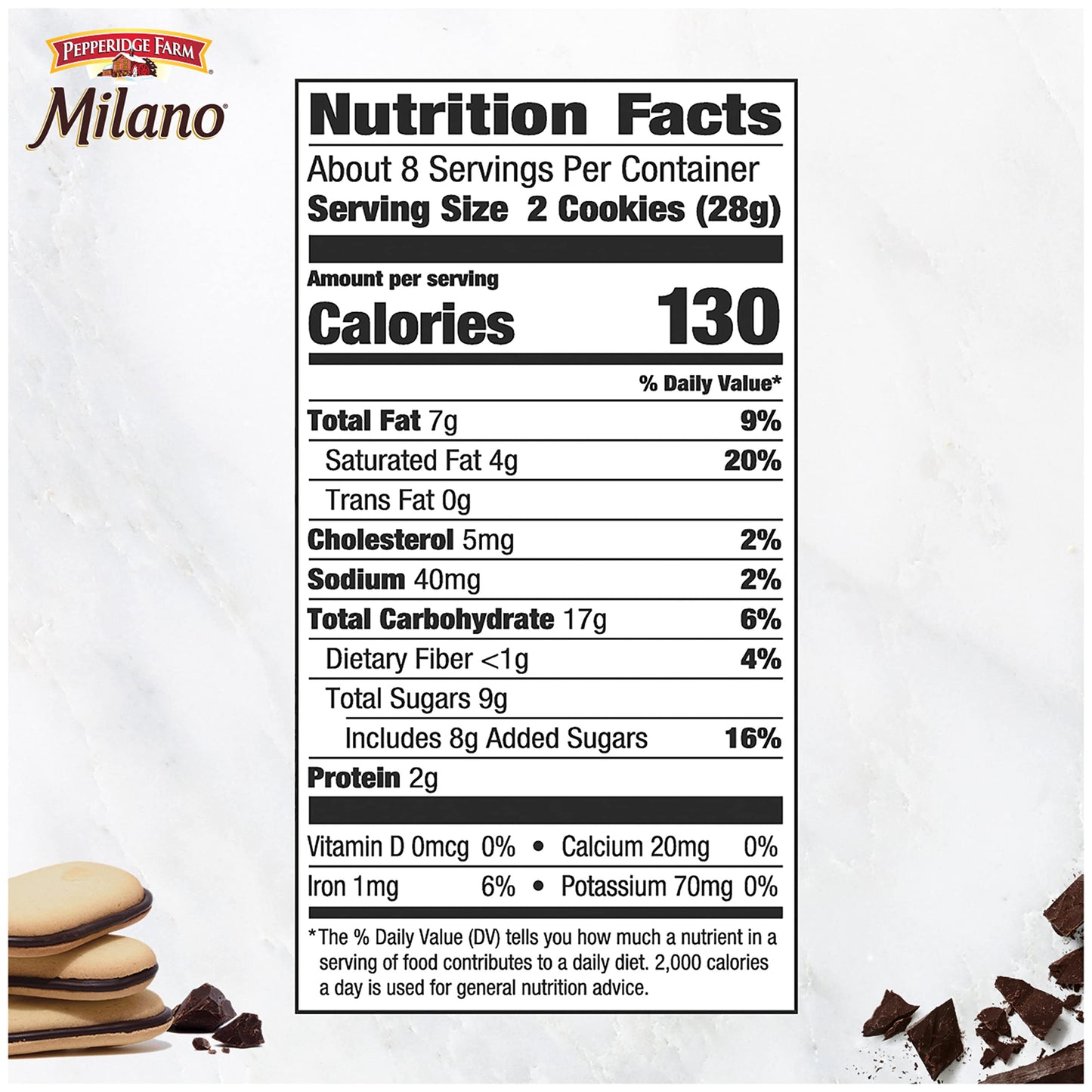Pepperidge Farm Milano Double Milk Chocolate Cookies, 7.5 OZ Bag, Brown, 15 Cookies
