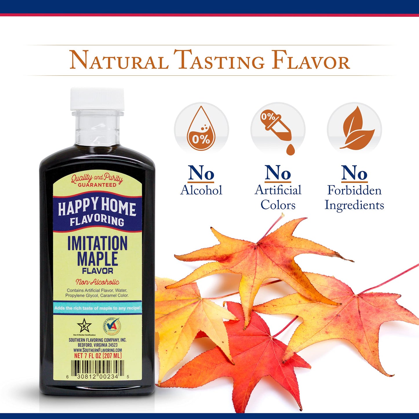 Happy Home compatible with Maple Flavoring, Non-  ic, Certified Kosher, 7 Fl Oz