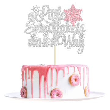 1Pcs A Little Snowflake Is On Her Way Cake Topper Pink Snowflake Winter Baby Shower Cake Decoration For Girl Kids Winter Onederl
