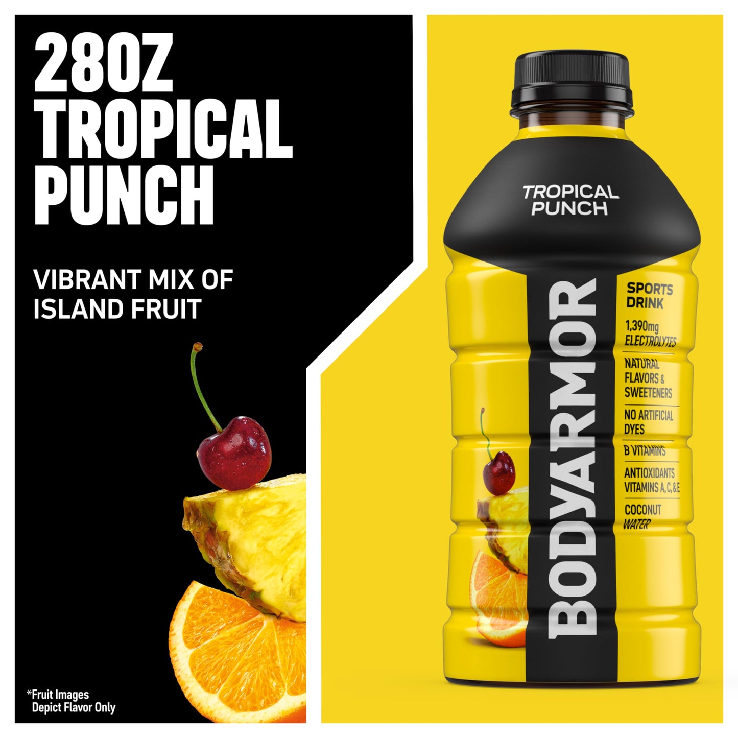 BODYprotective covering Sports Drink  Tropical Punch  Electrolyte Drink Hydration  28 Fl Oz Bottles (15 Pack)  Flavored Coconut Water with B Vitamins & Antioxidants