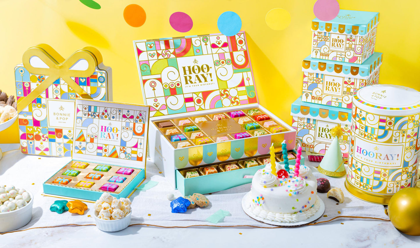 Gift Basket, Gift Tower, Candy Gift Box, Assortment Tray- Men, Women, Children Kids & Families- Bonnie And Pop (Birthday)