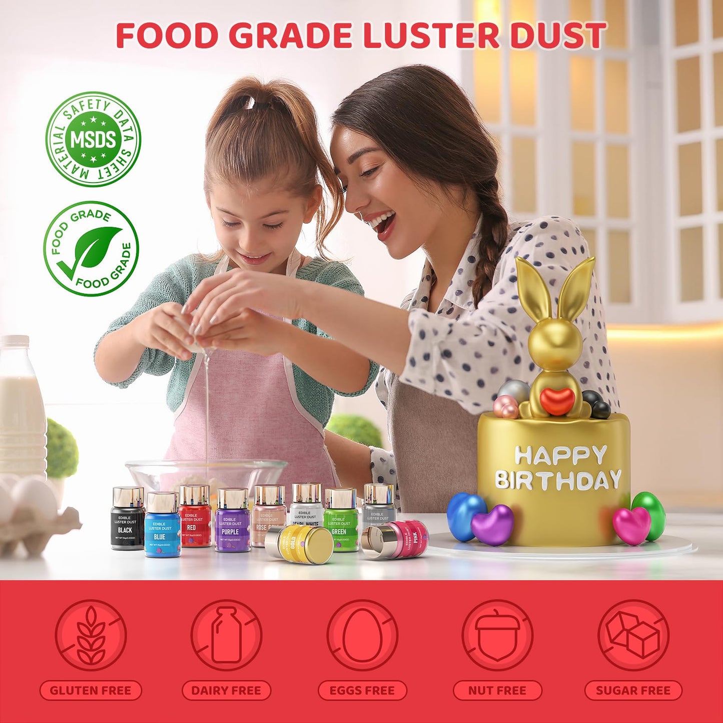 Cherrysea Luster Dust Edible Shimmer Powder - Food Coloring for Cakes, Cookies, and Drinks - 15g Bottle - 5-Red