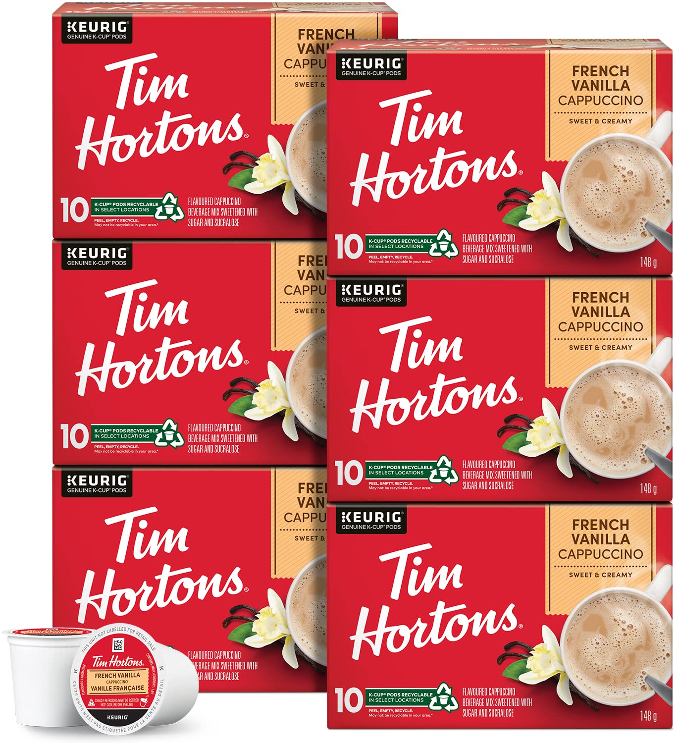 Tim Hortons French Vanilla Cappuccino K-Cup Pods, 60 Count, Single Serve