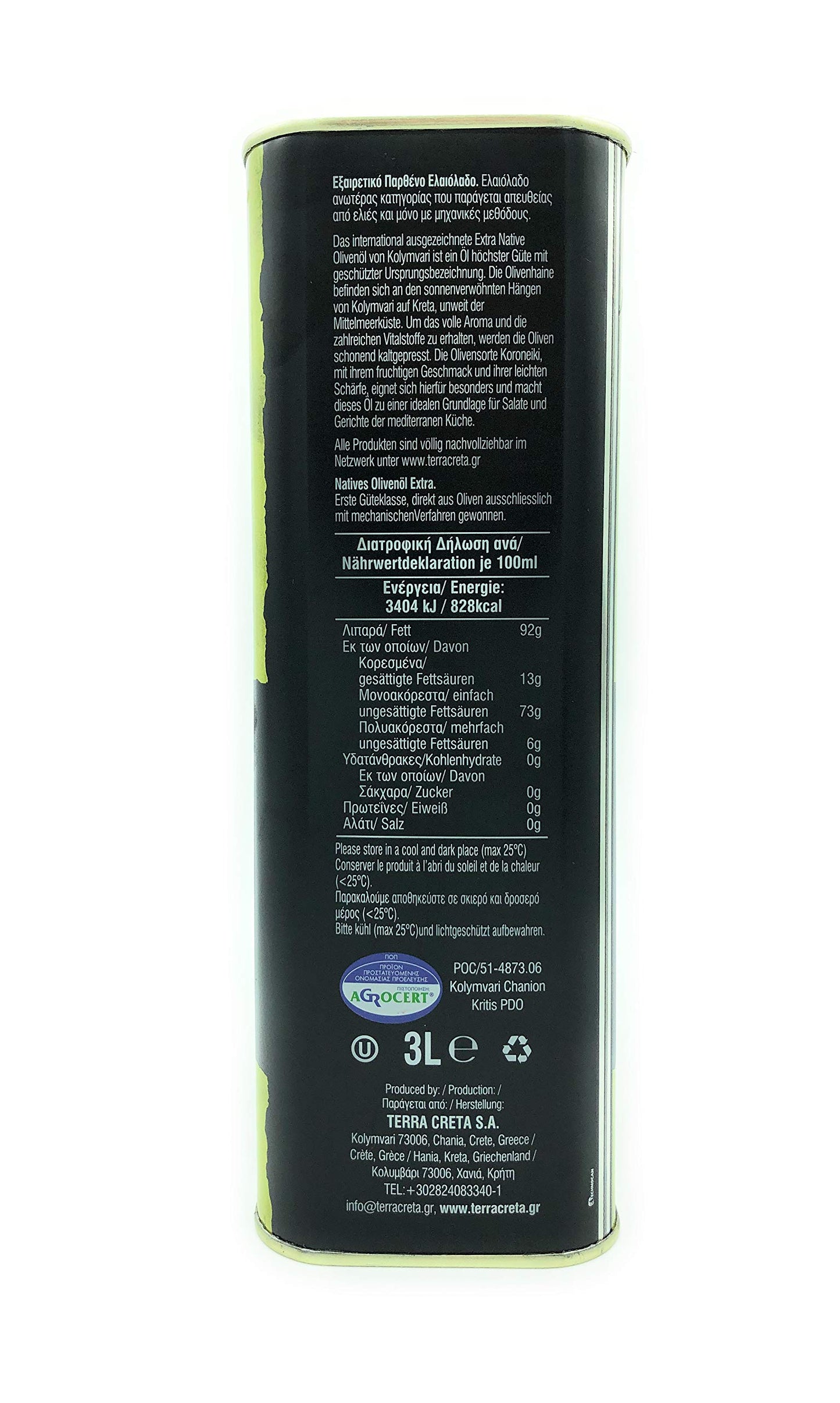 Terra Creta | Award Winning | Kolymvari Estates | 100% Pure Greek Olive Oil | Cold Extracted | Protective Designation Of Origin
