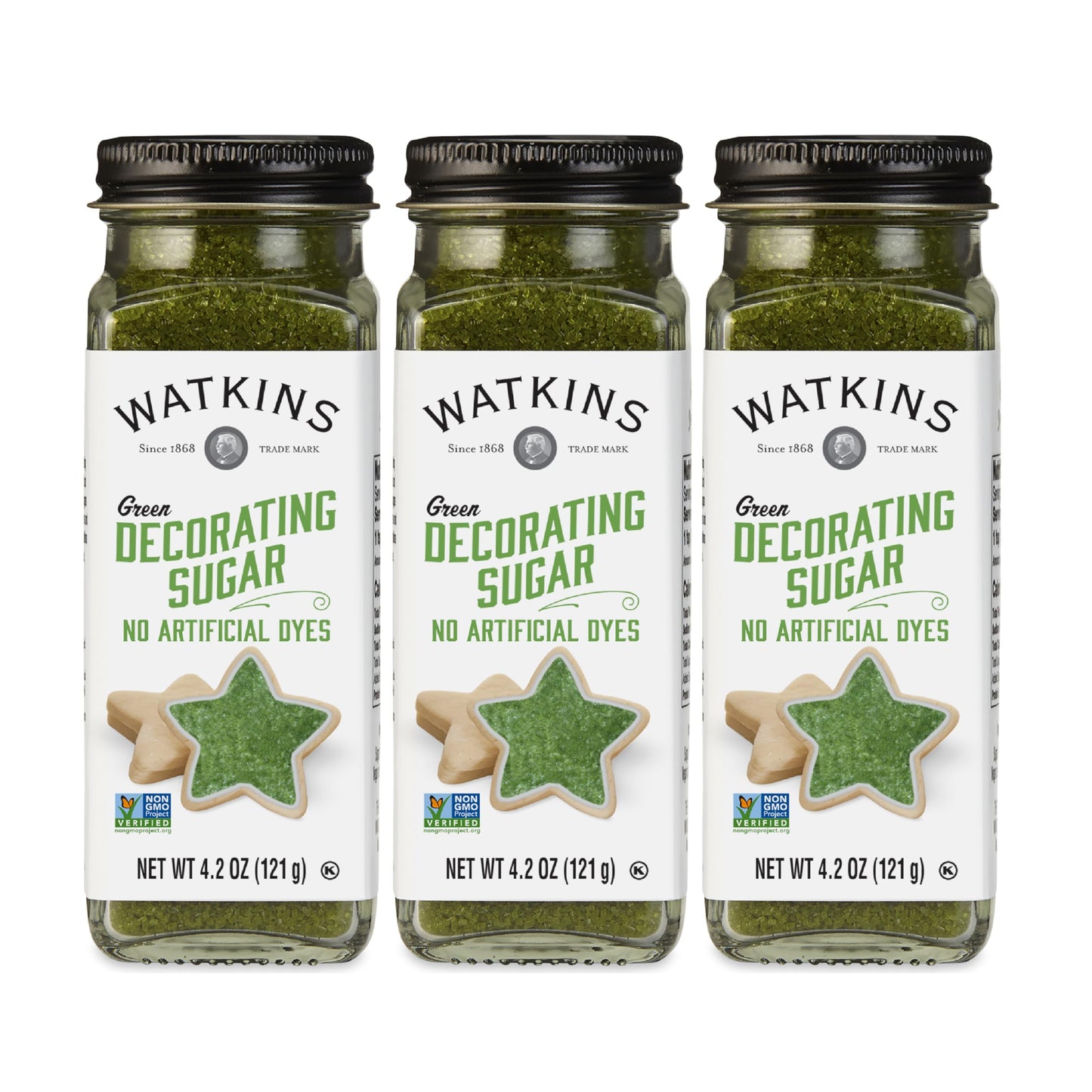 Watkins Green Decorating Sugar (No Artificial Dyes), Non-GMO, 4.2 Ounce, 3-Pack