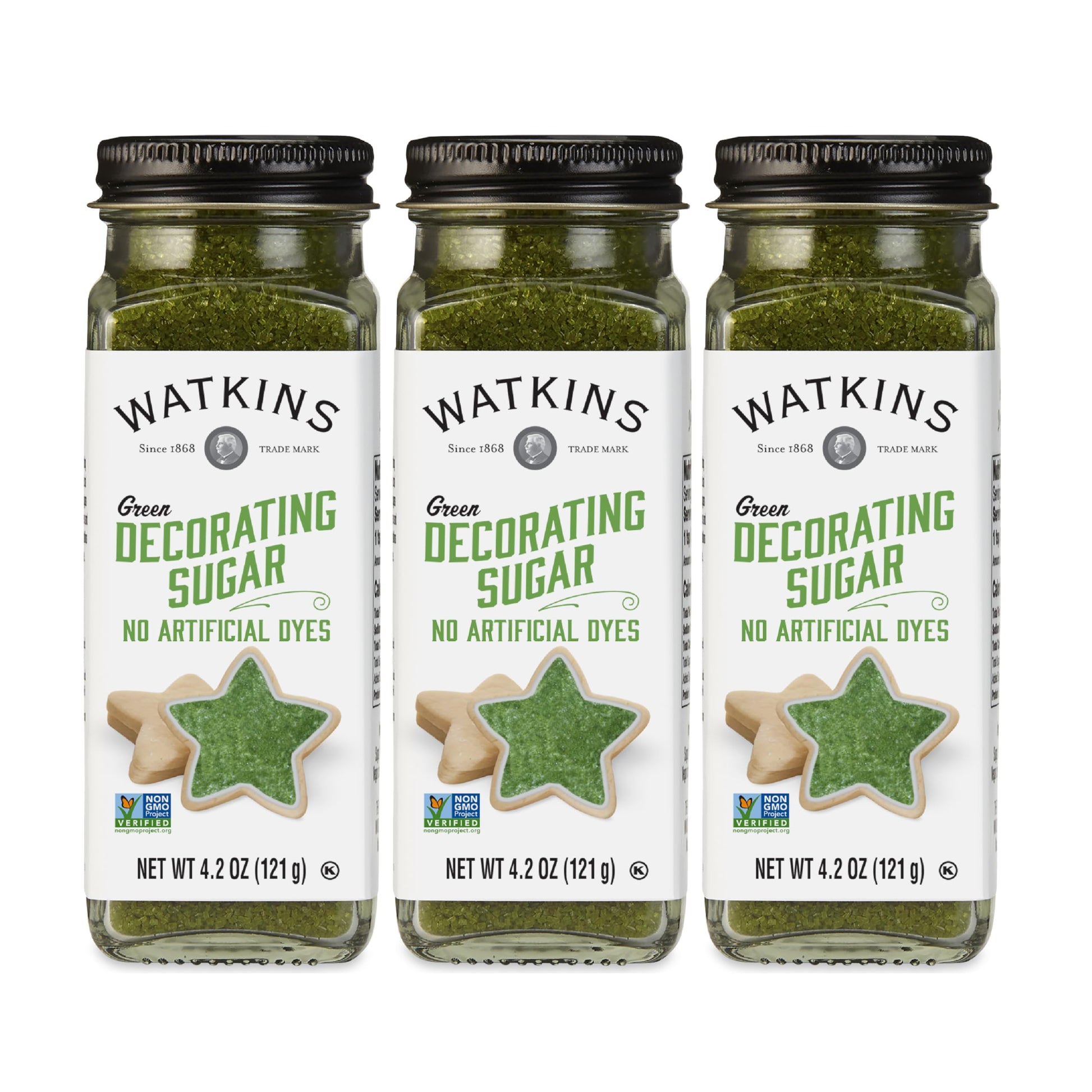 Watkins Green Decorating Sugar (No Artificial Dyes), Non-GMO, 4.2 Ounce, 3-Pack
