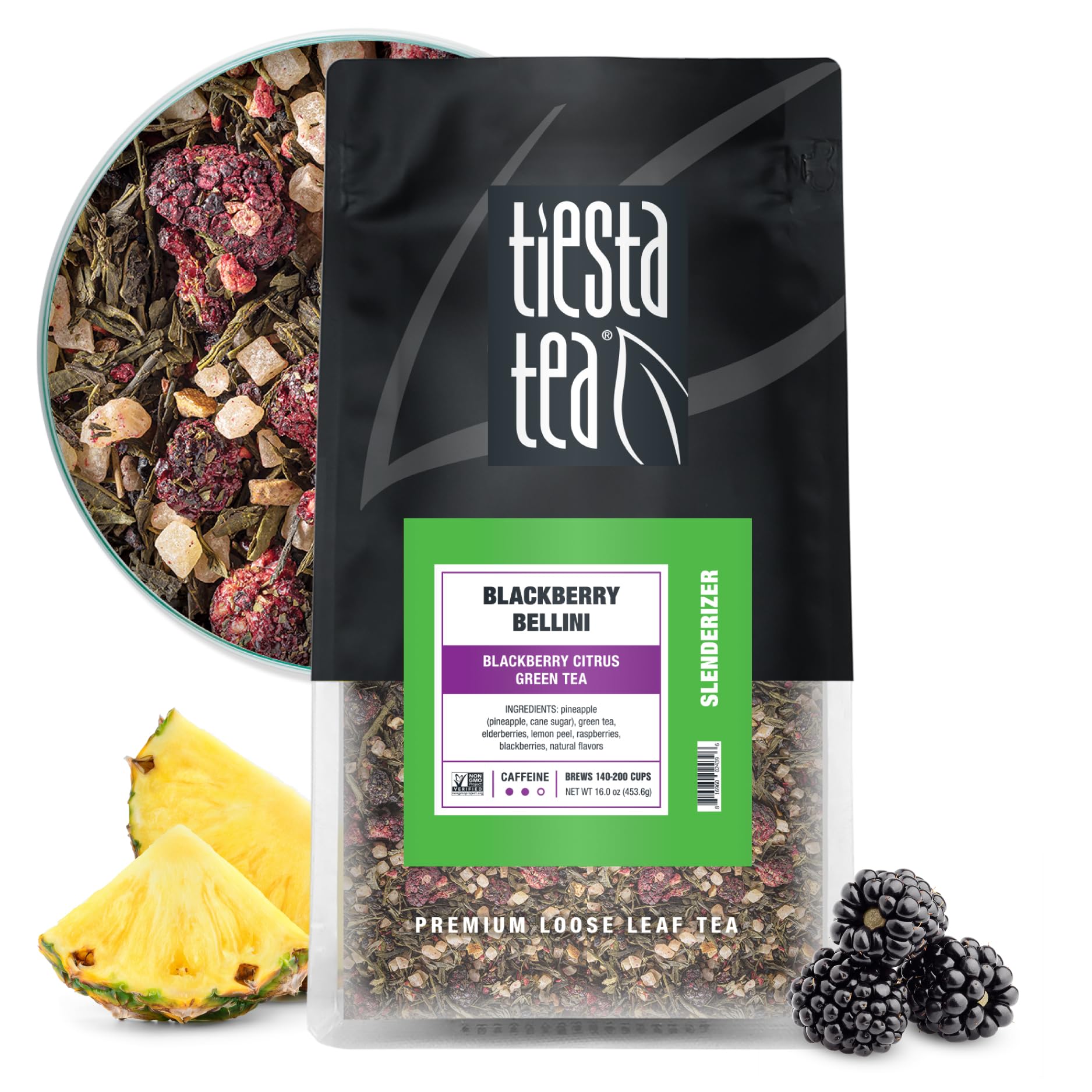 Tiesta Tea Blackberry Bellini Green Tea Blend - Medium Caffeinated - Bulk Pouch - 16 oz - Brews Up to 200 Cups