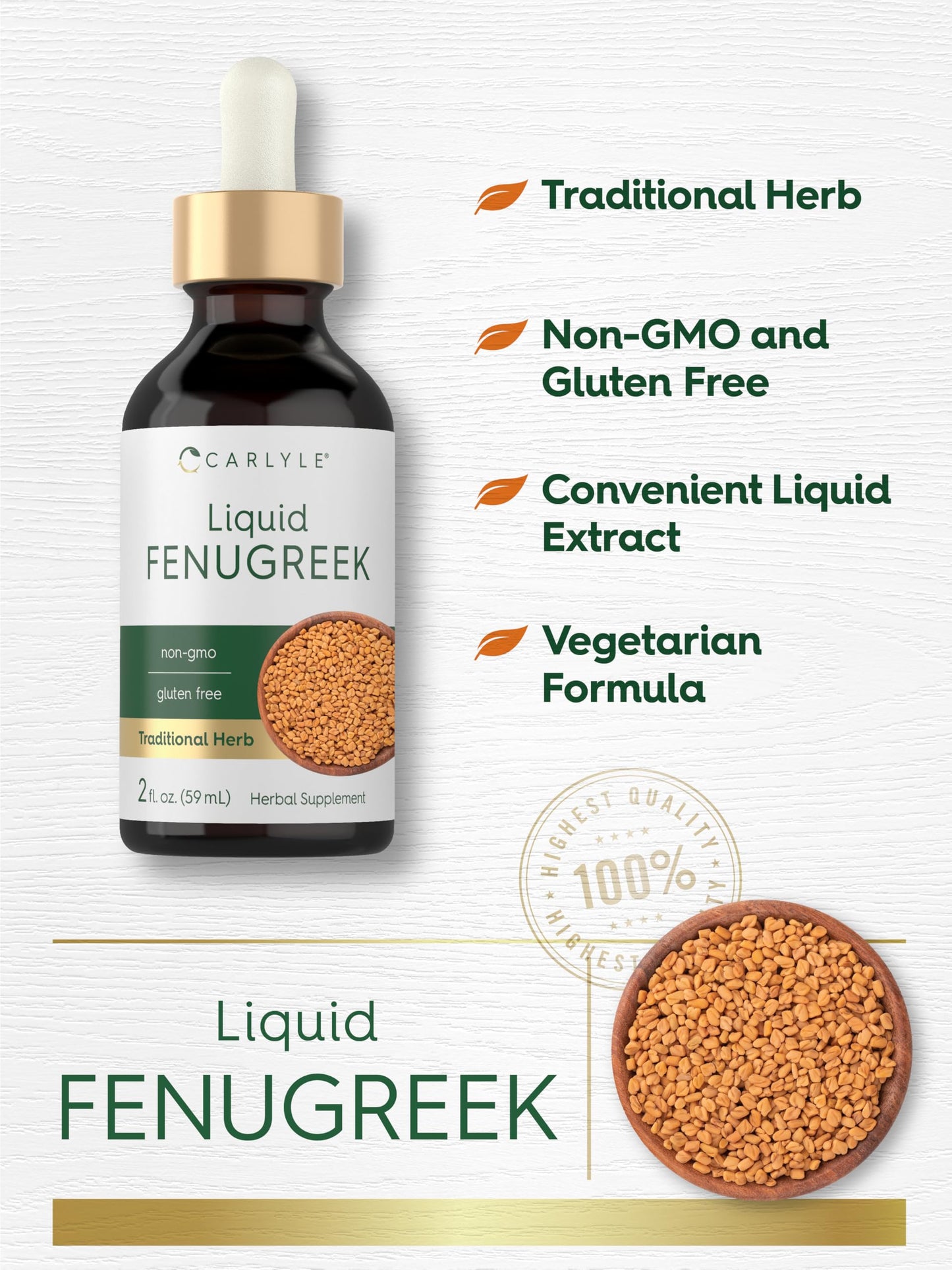 Carlyle Fenugreek Extract Liquid Tincture - Non-GMO, Gluten Free - 2 fl oz - Model CL25061