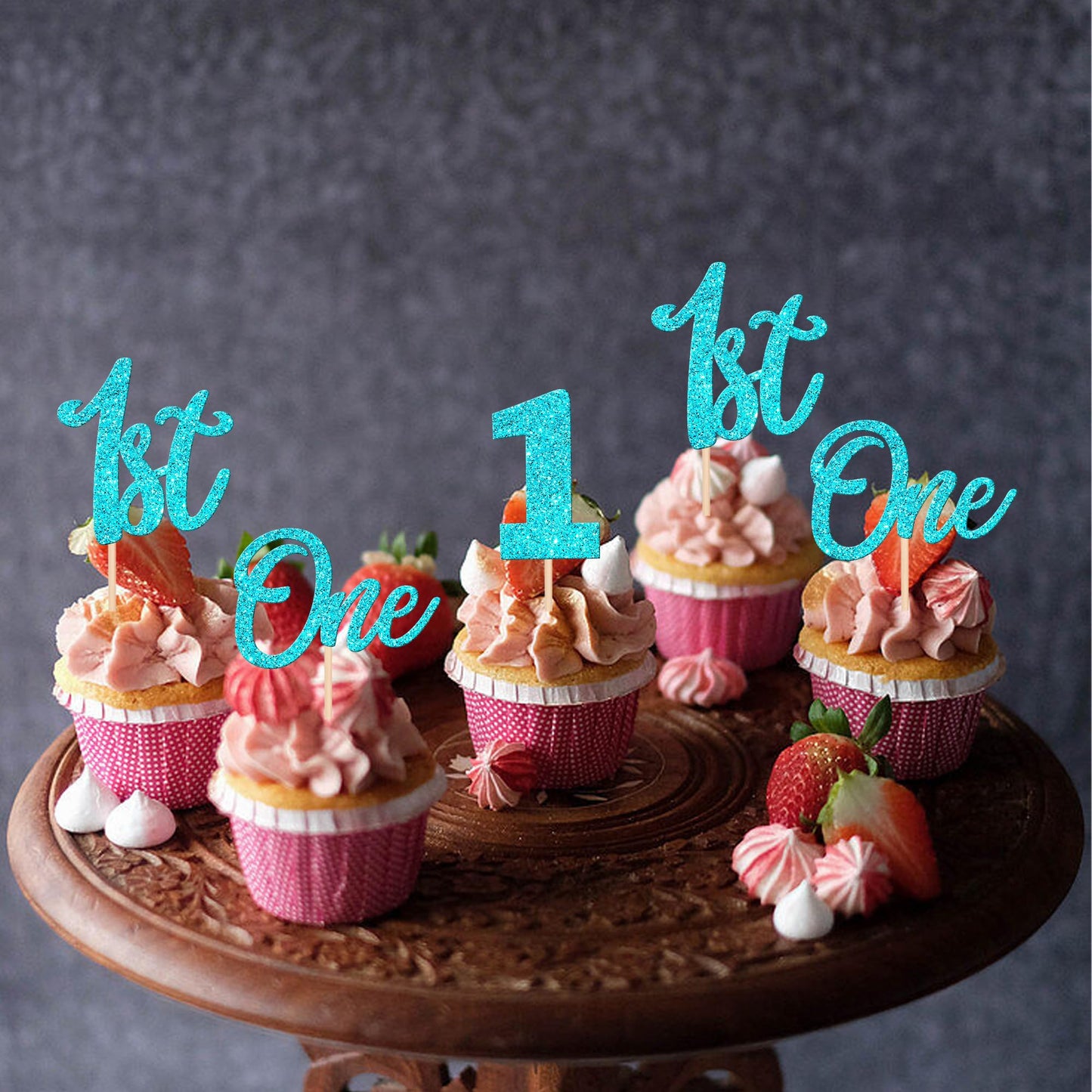 ZHUOWEISM Cupcake Toppers - 24 PCS Glitter Number 1 Decorations for 1st Birthday, Baby Shower, Anniversary, Blue, Paper